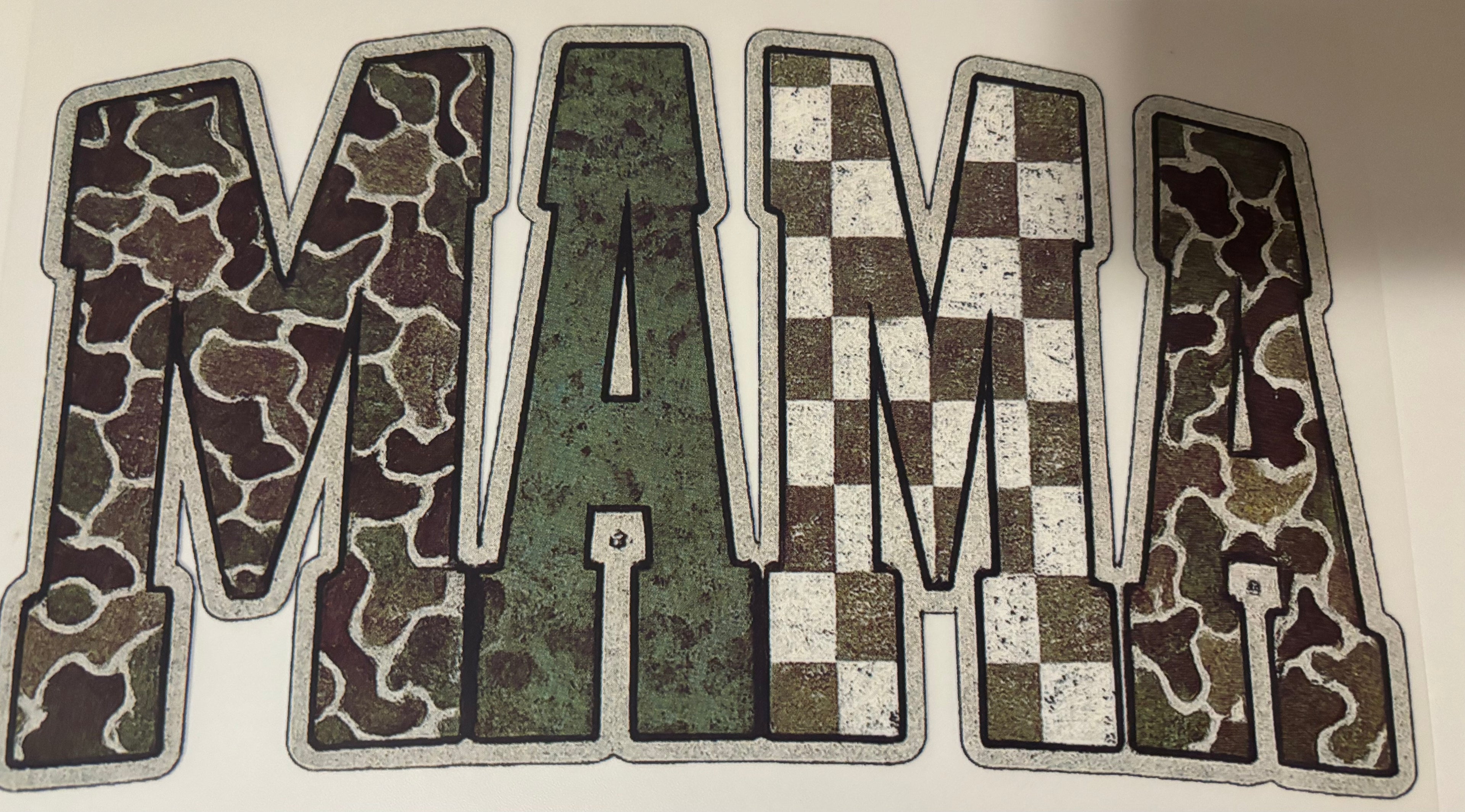 Green Camo Checkered Mama Tee Design