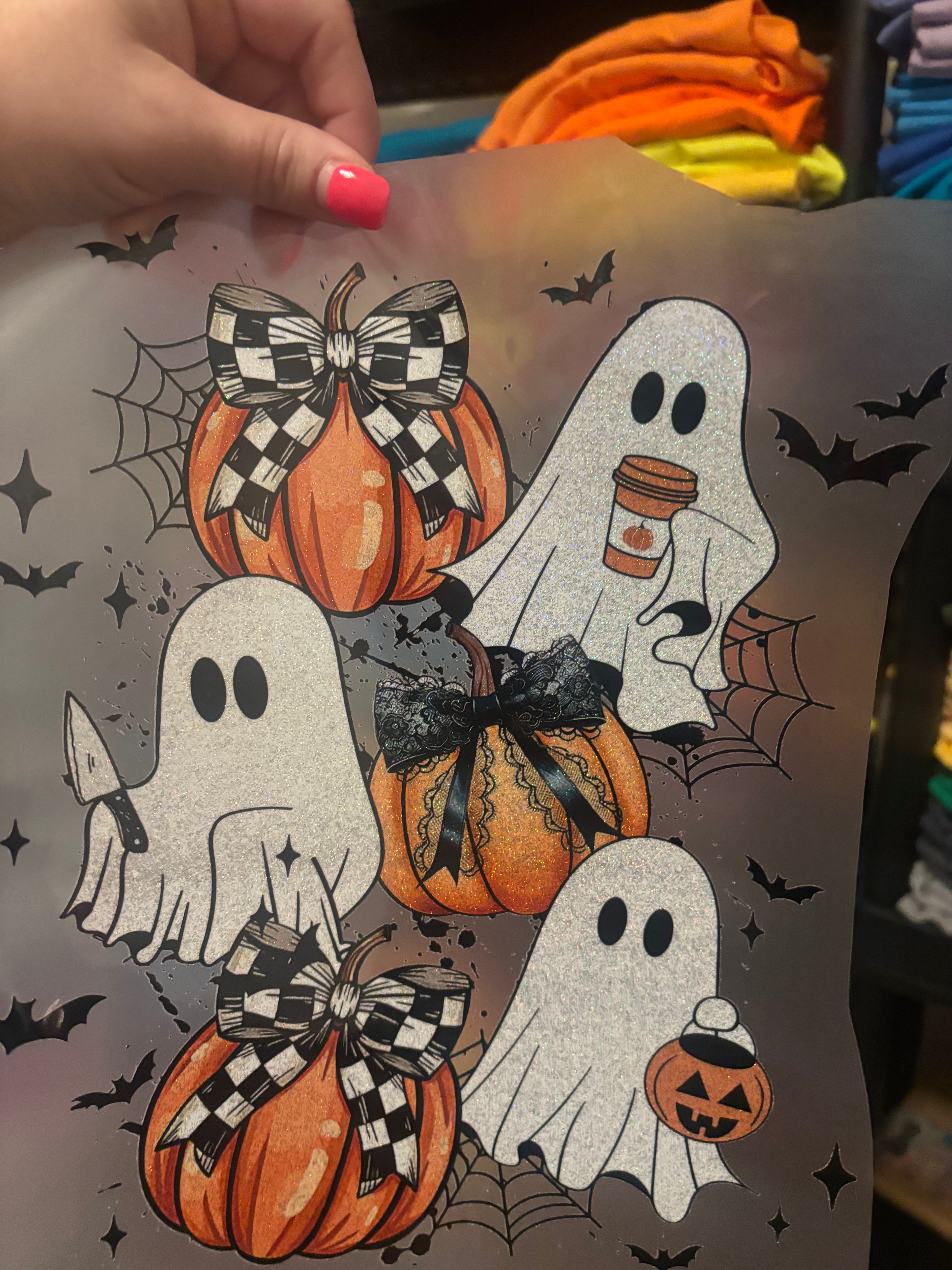 Pumpkins & Ghost. Glitter print.