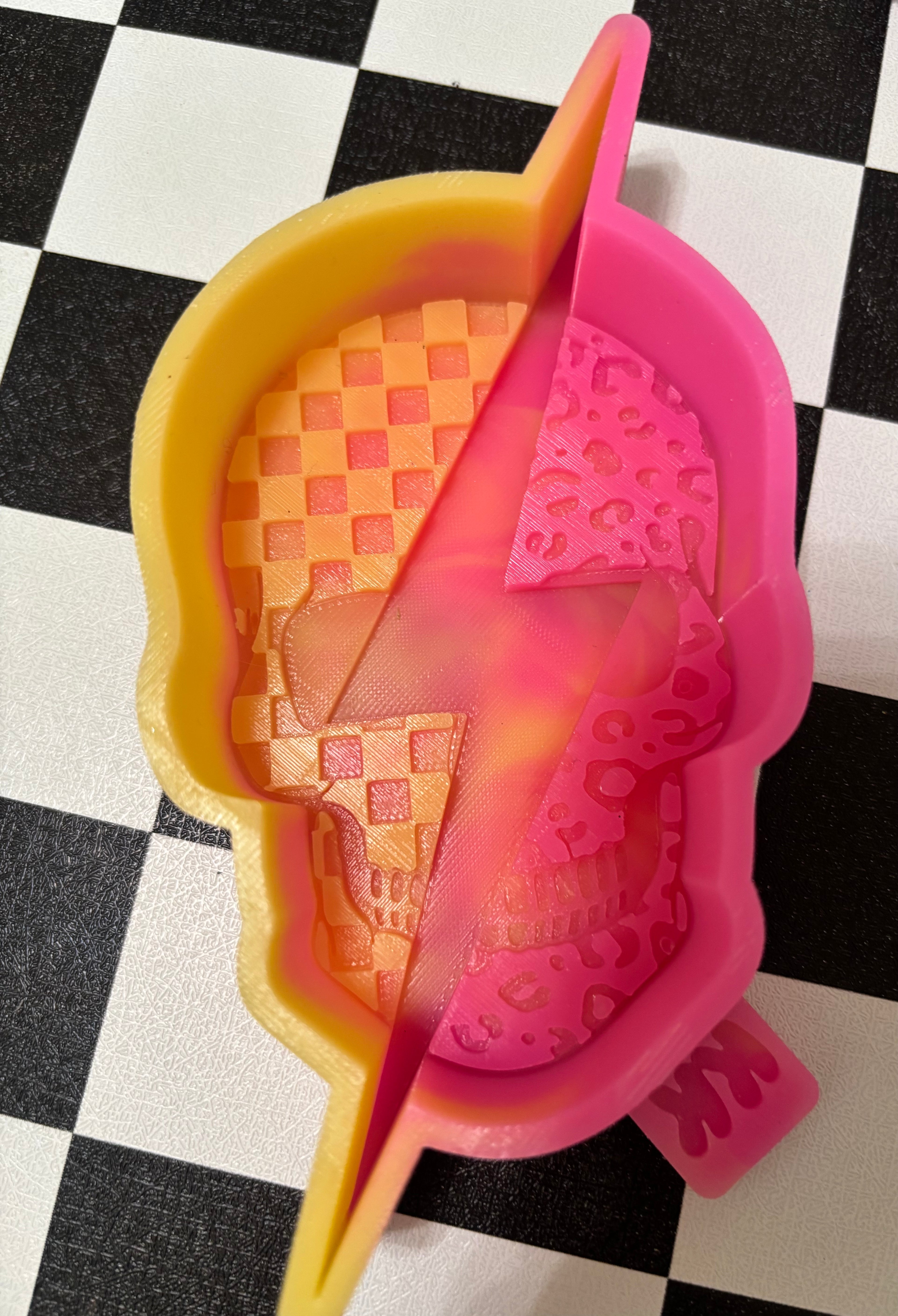 Custom Half Cheetah Half Checkered Thunderbolt Skull Freshie Mold