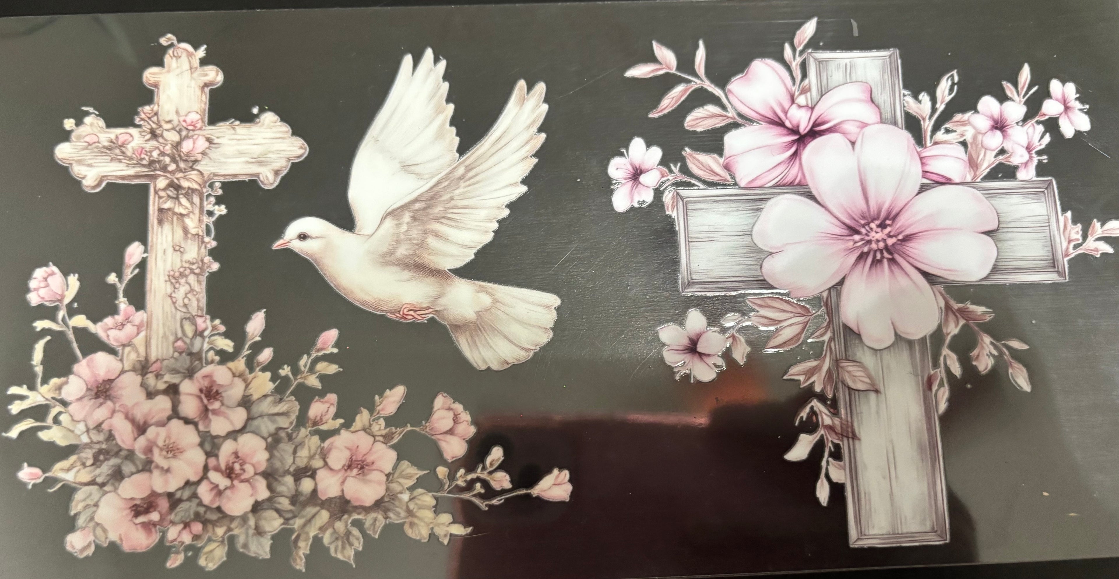 16 oz cross with bird and flowers