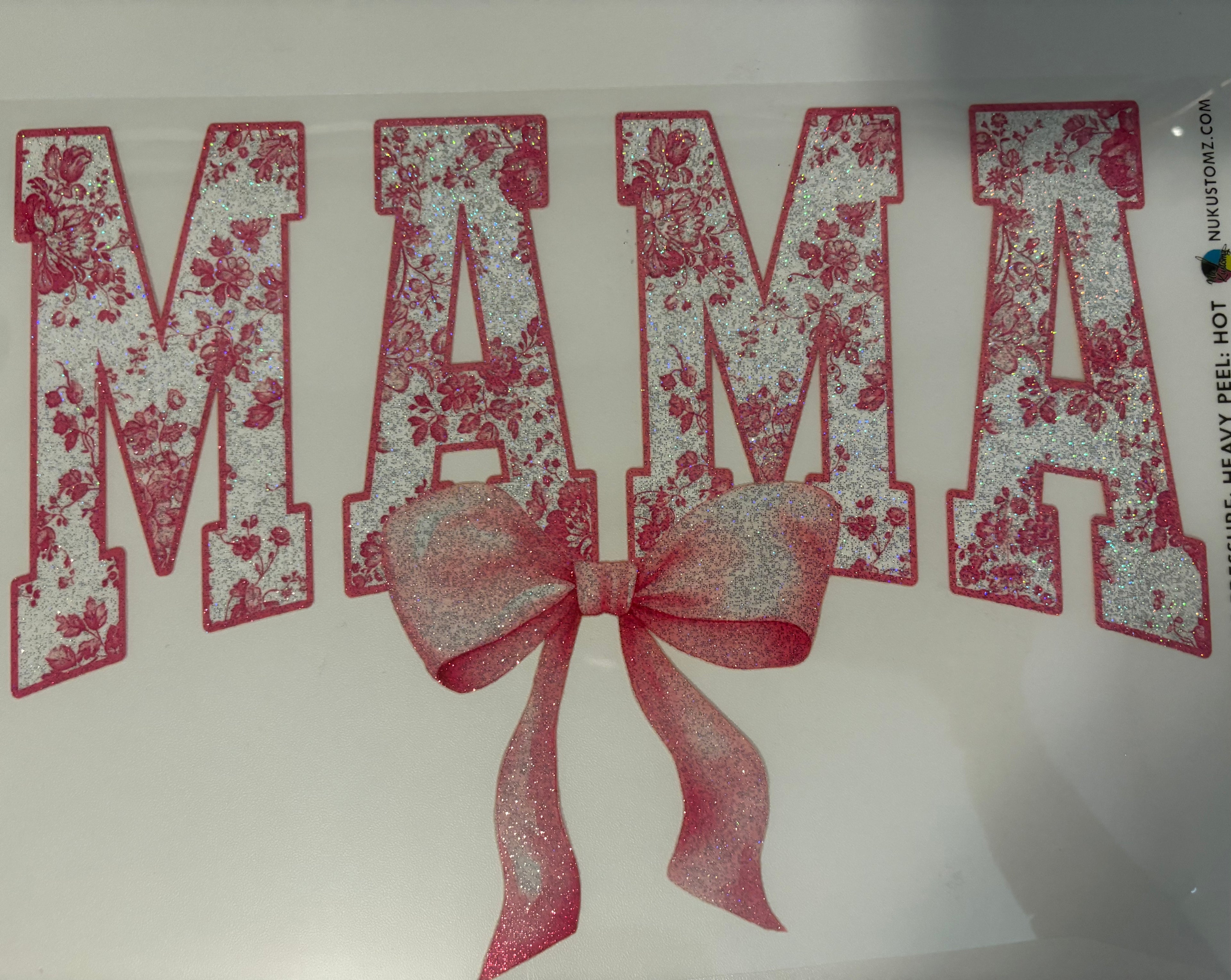 Glitter white and pink floral mama tee design