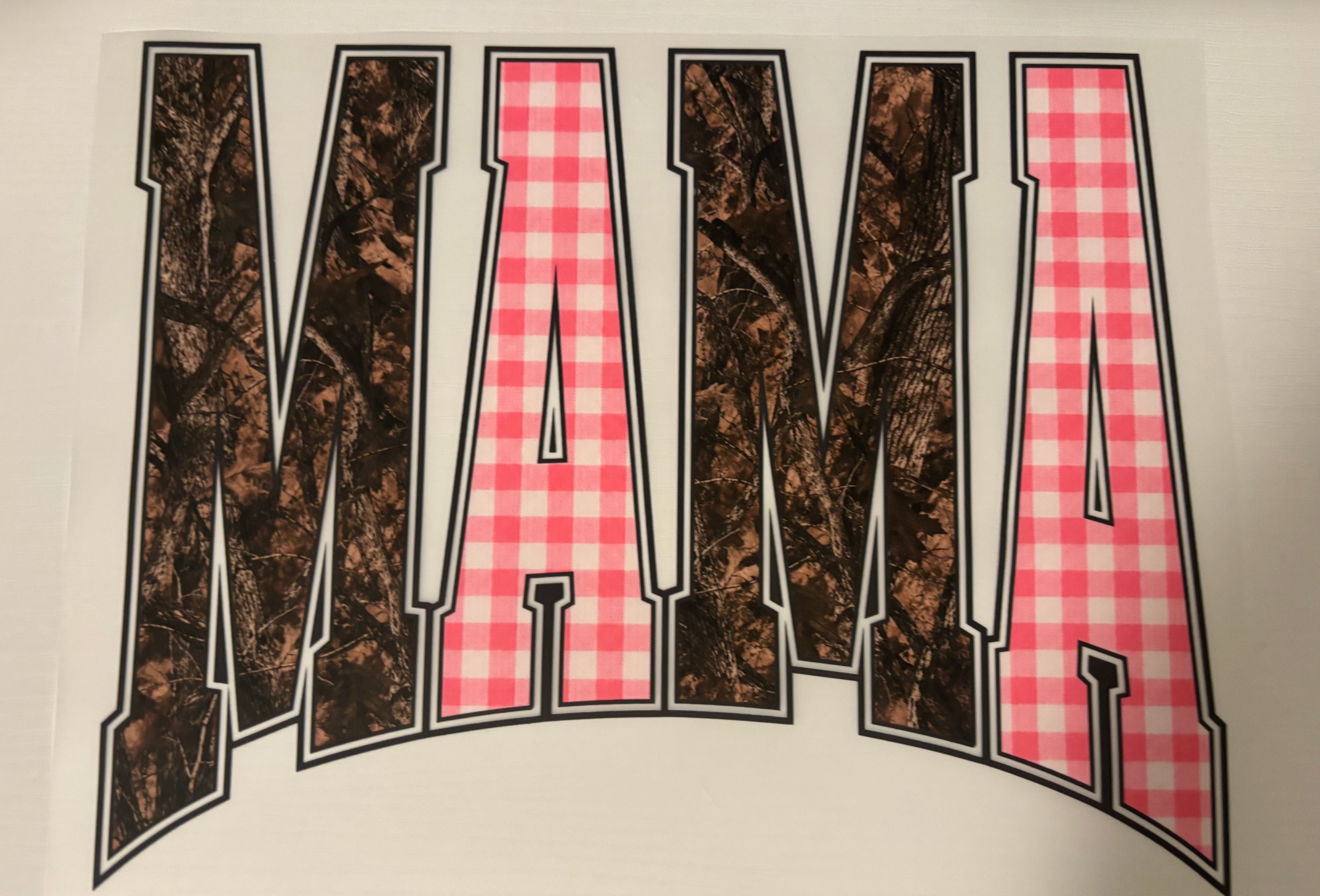 Camo & plaid pink mama tee design
