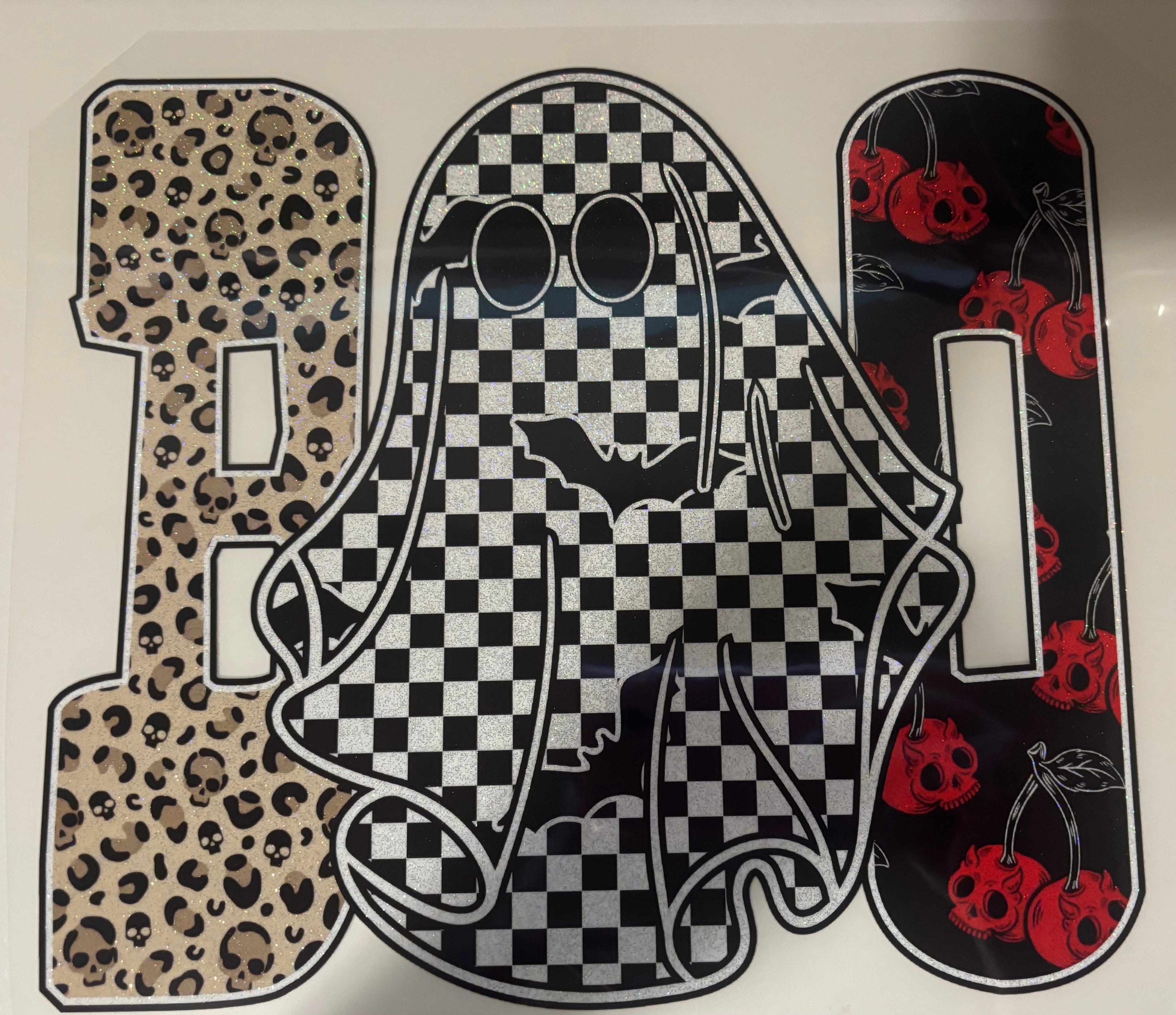 Glitter checkered skull boo tee design