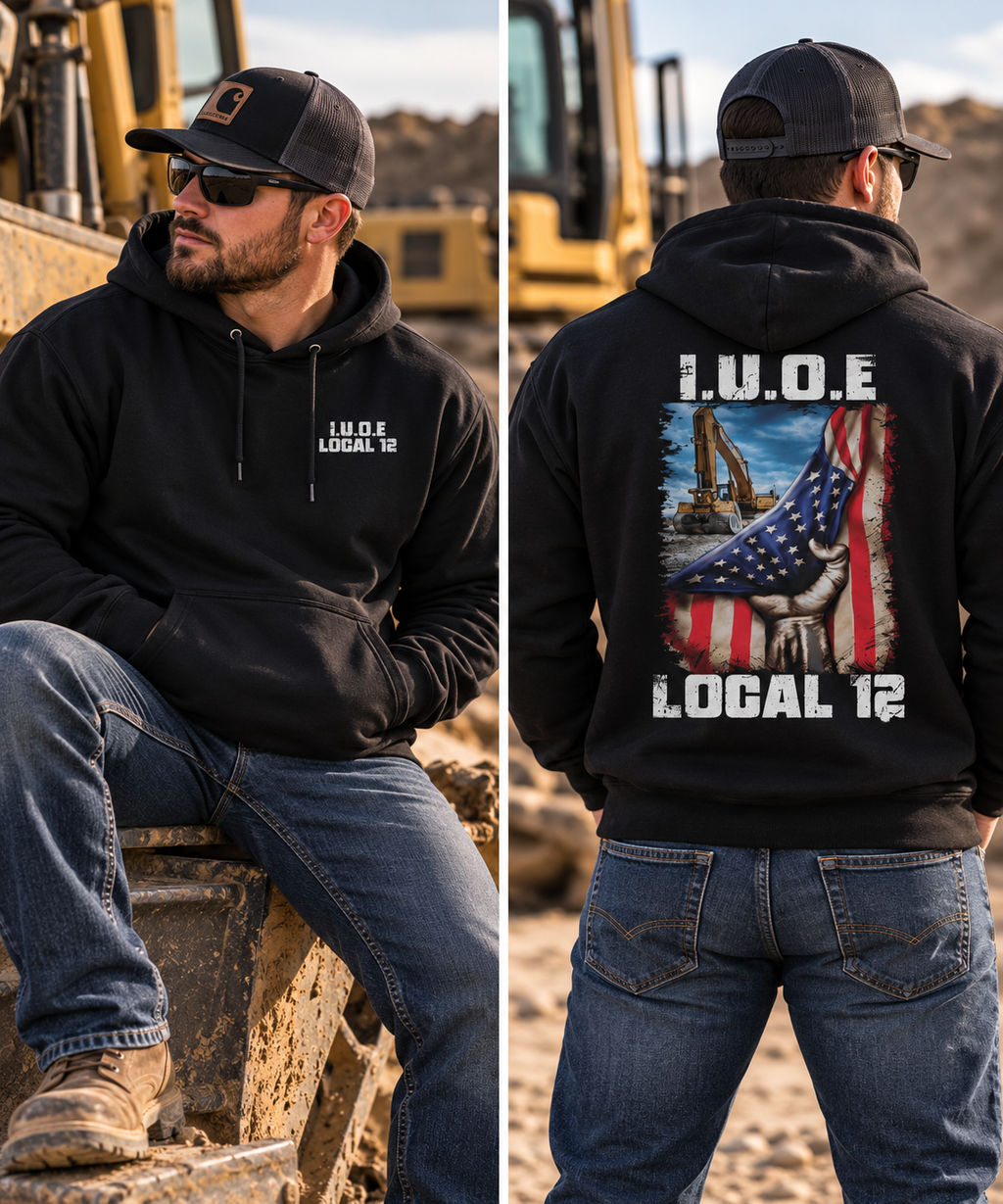 Local 1 Black Excavator Flag Hoodie