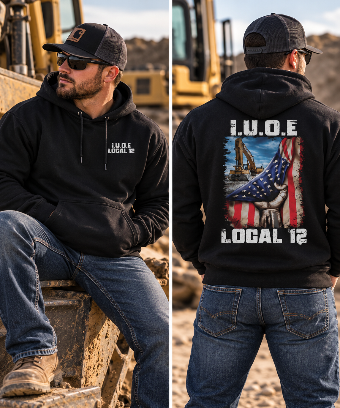 Local 1 Black Excavator Flag Hoodie