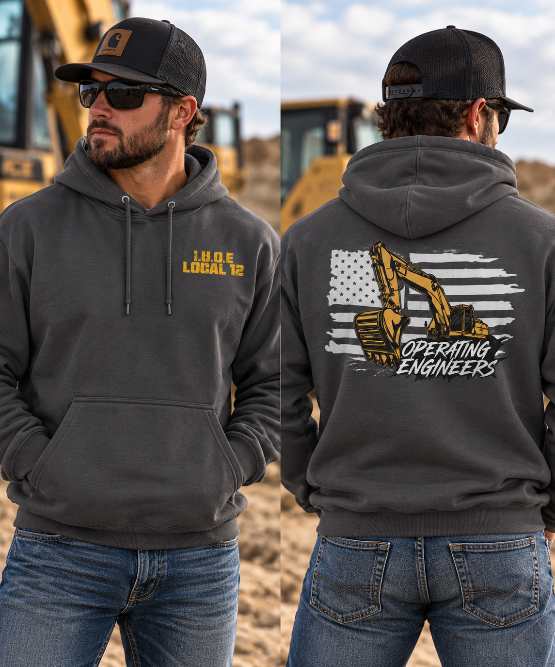 Local 12 Grey Hoodie With Excavator