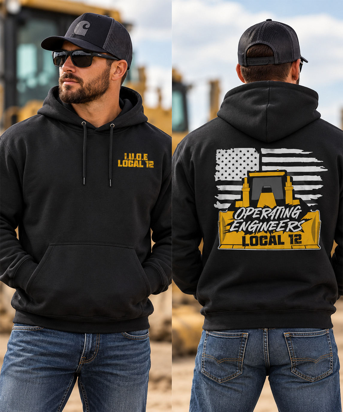 Local 12 Operating Engineers Black Hoodie With Dozer