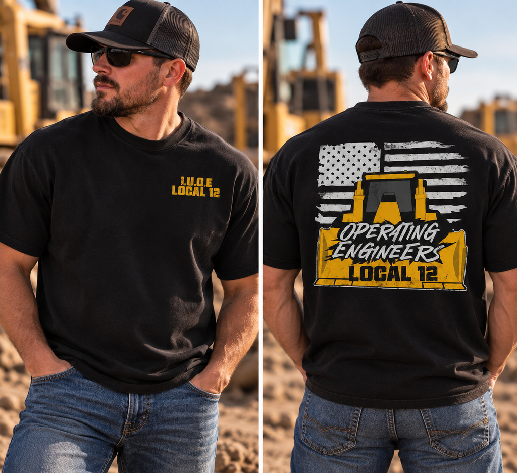 Local 12 Operating Engineers Black tee with Dozer