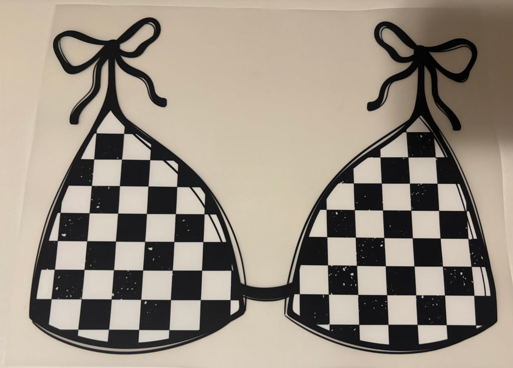 Black and white checkered bikini set tee design