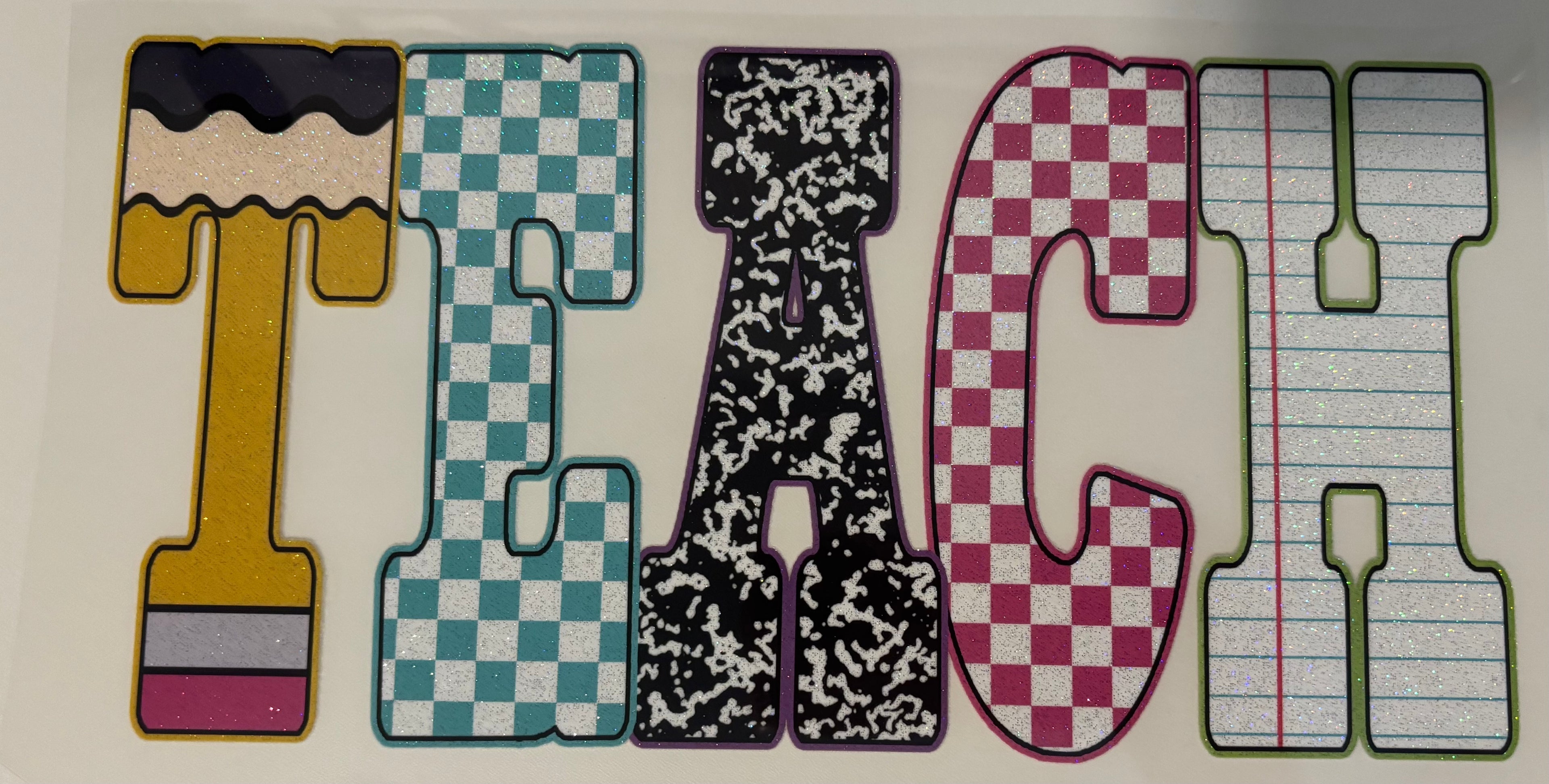 Glitter checkered Teach Tee Design