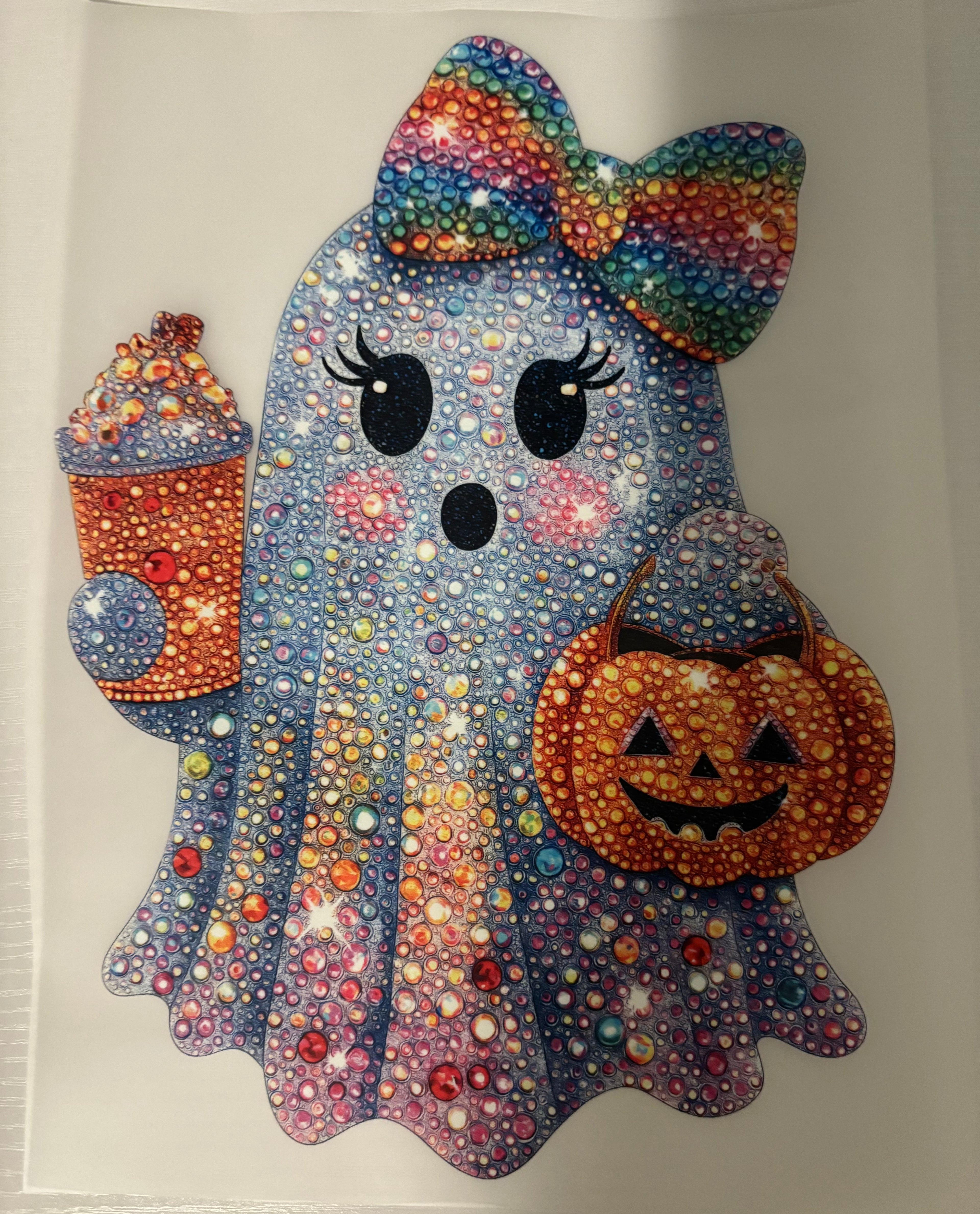 Faux rhinestone colorful ghost tee design