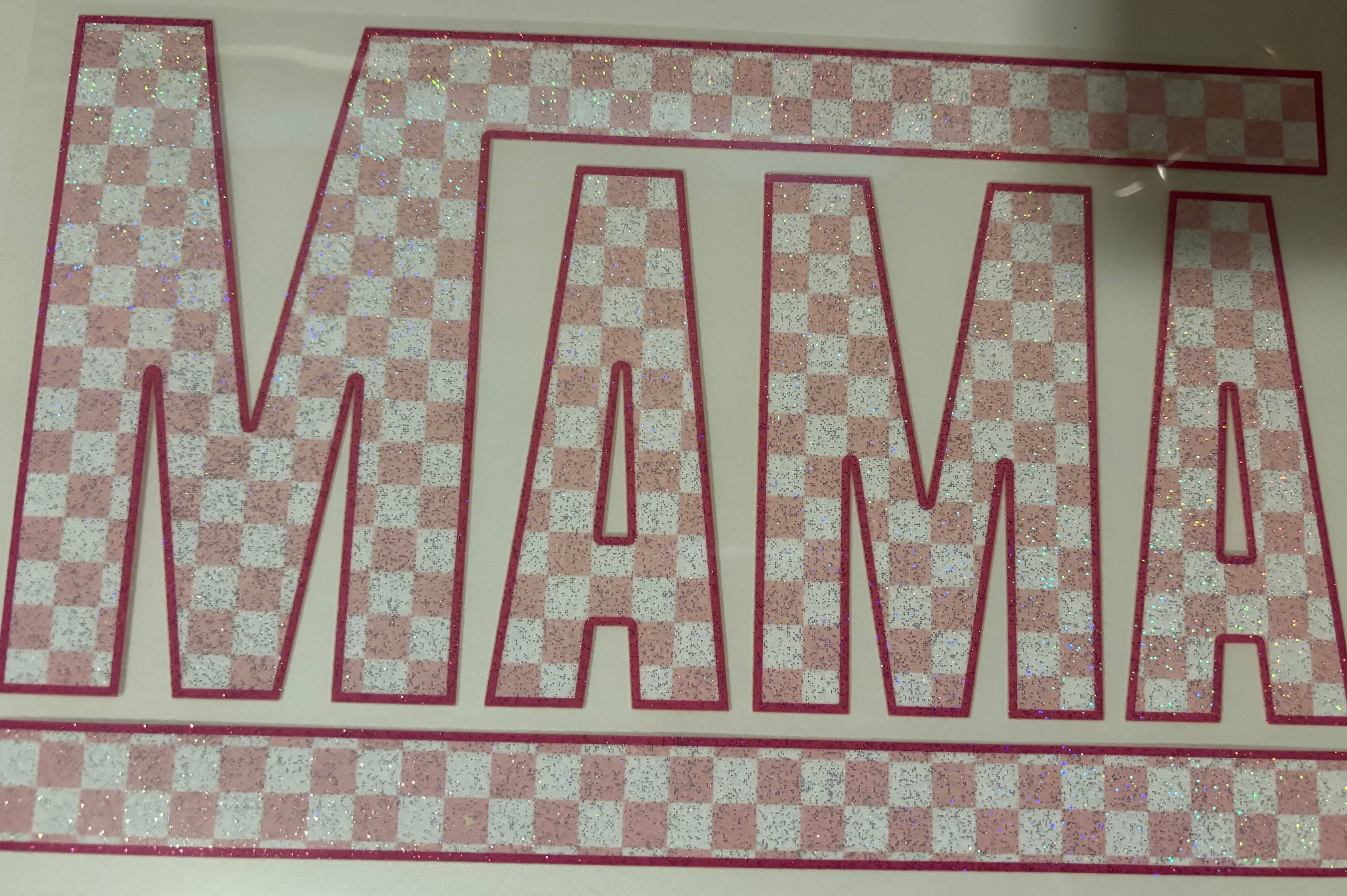 Glitter Pink and White Checkered Mama Tee Design
