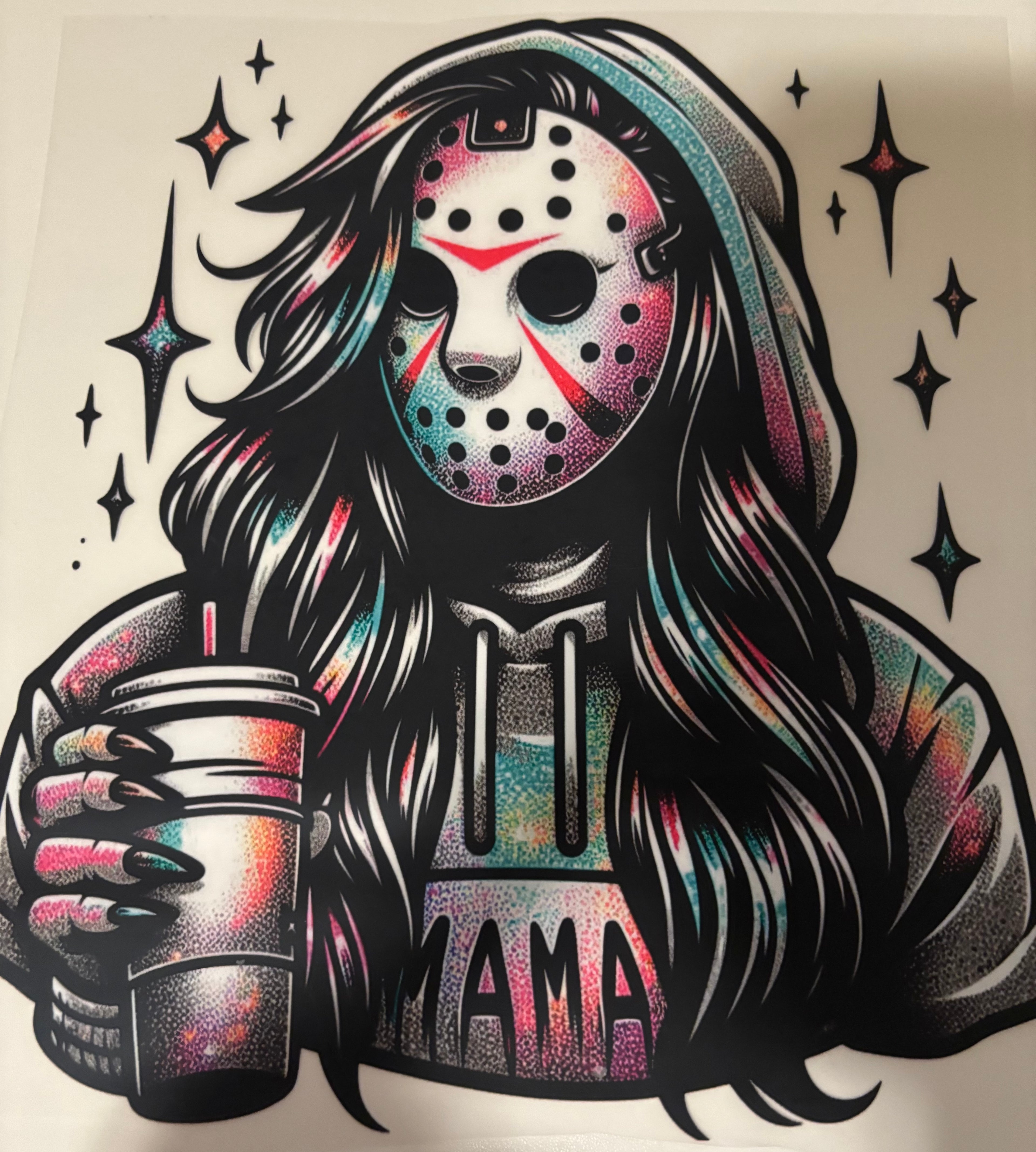 Multi Color White mask Mama Tee Design