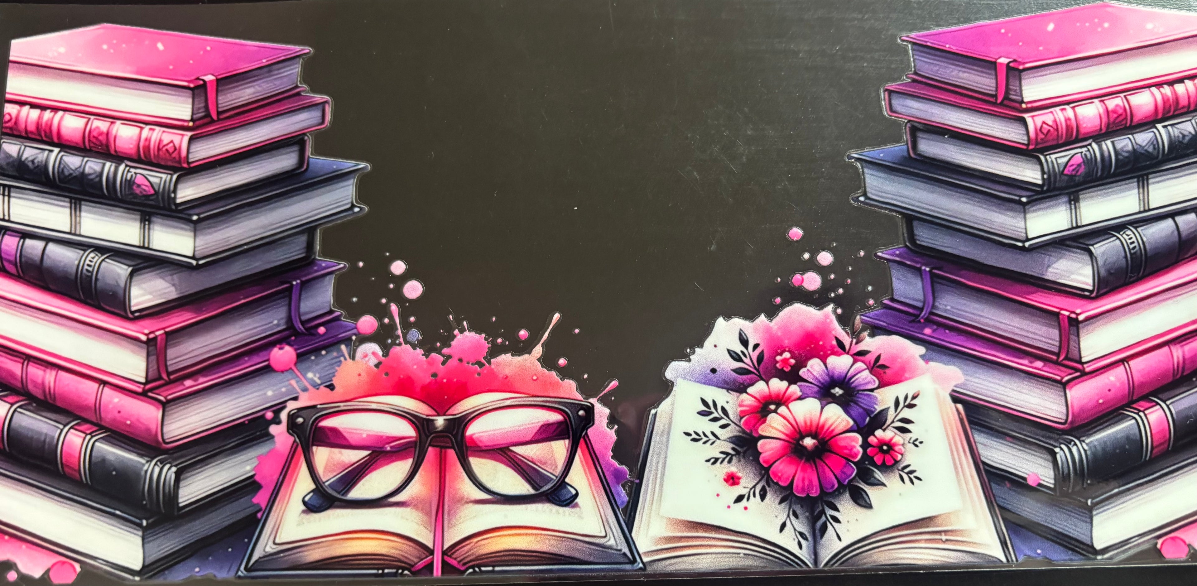 16 Oz Pink & Black Books Cup Wrap