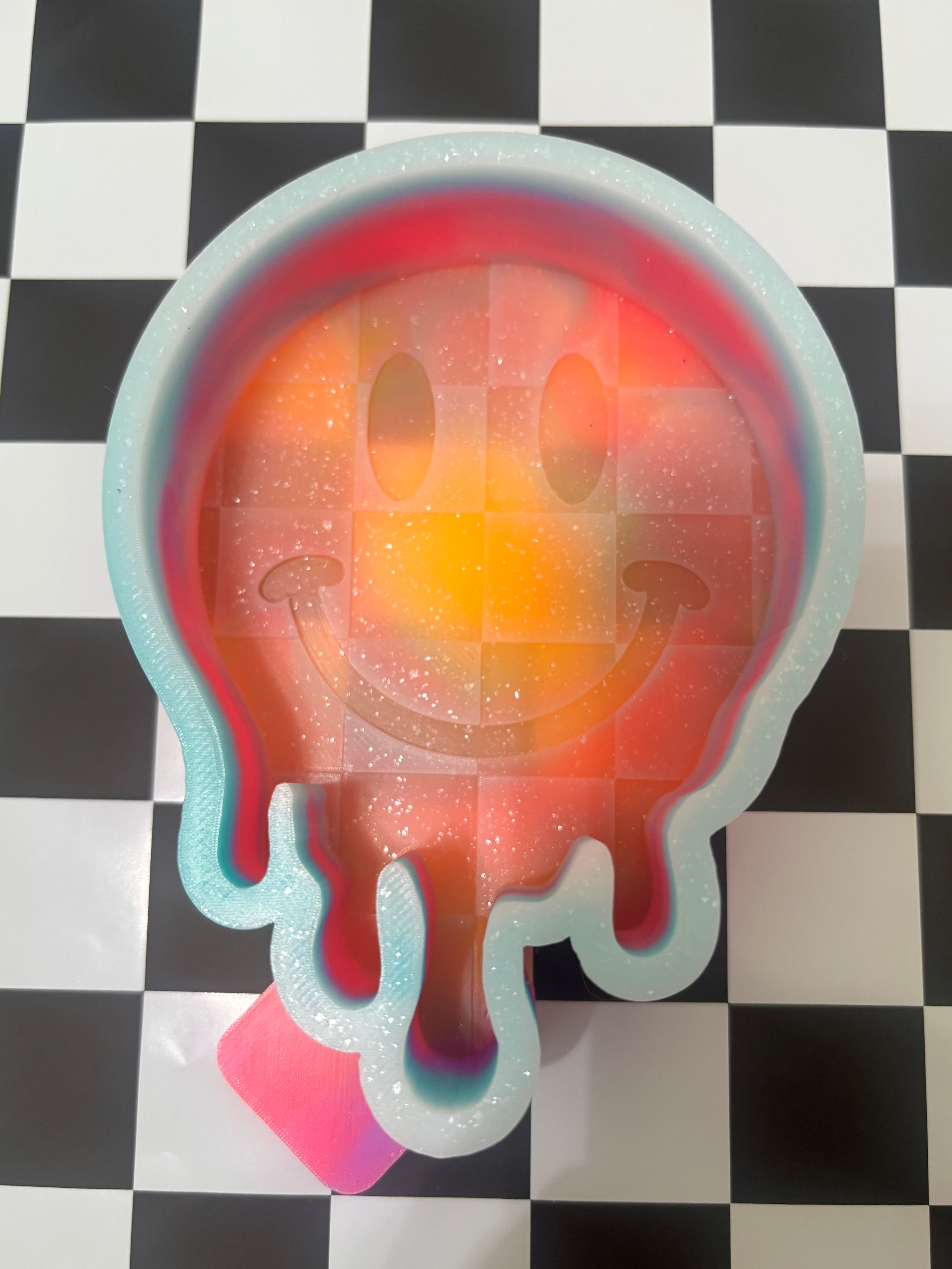 Custom checkered drip smiley mold