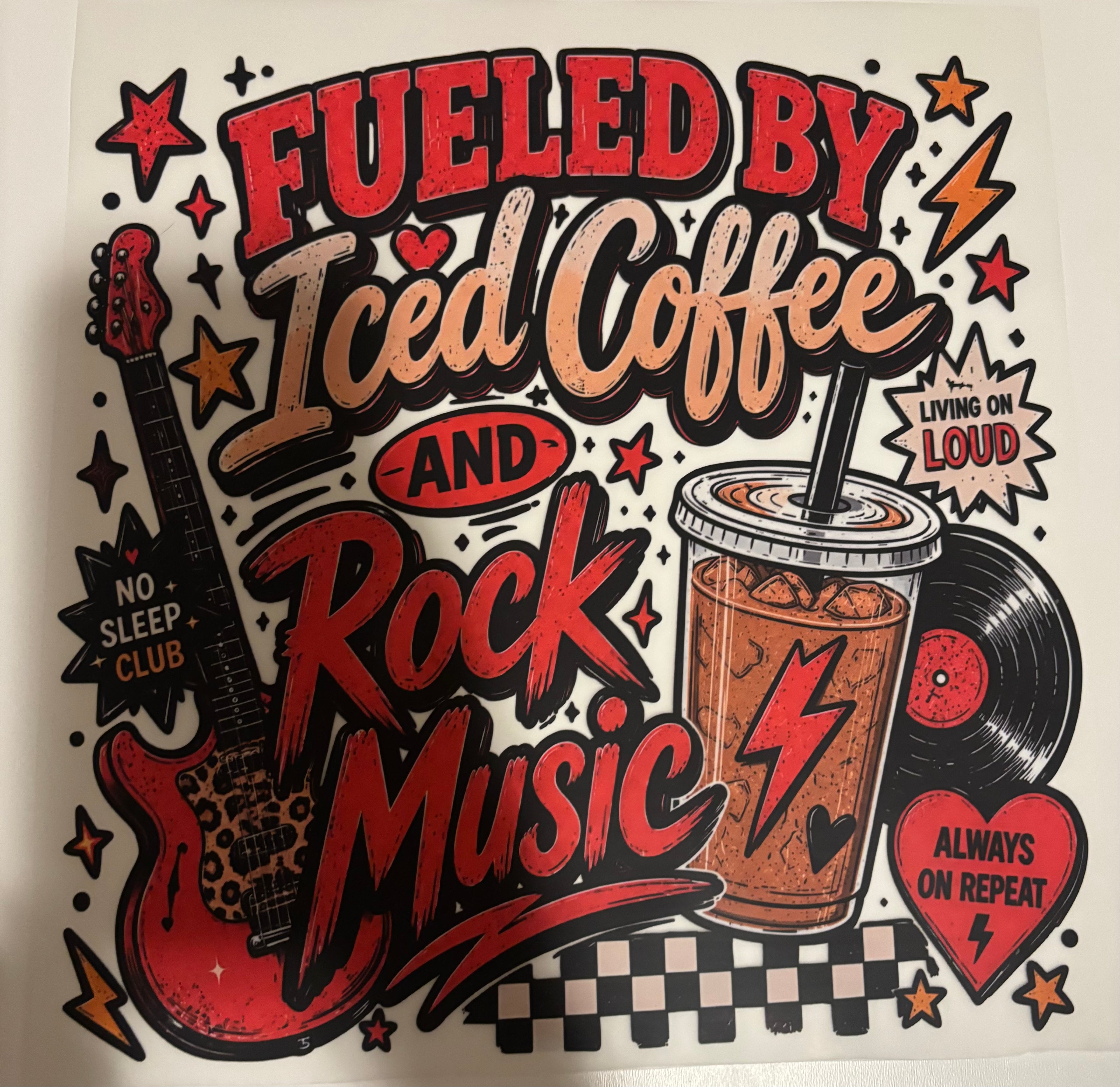 Fueled by iced coffee and rock music tee design