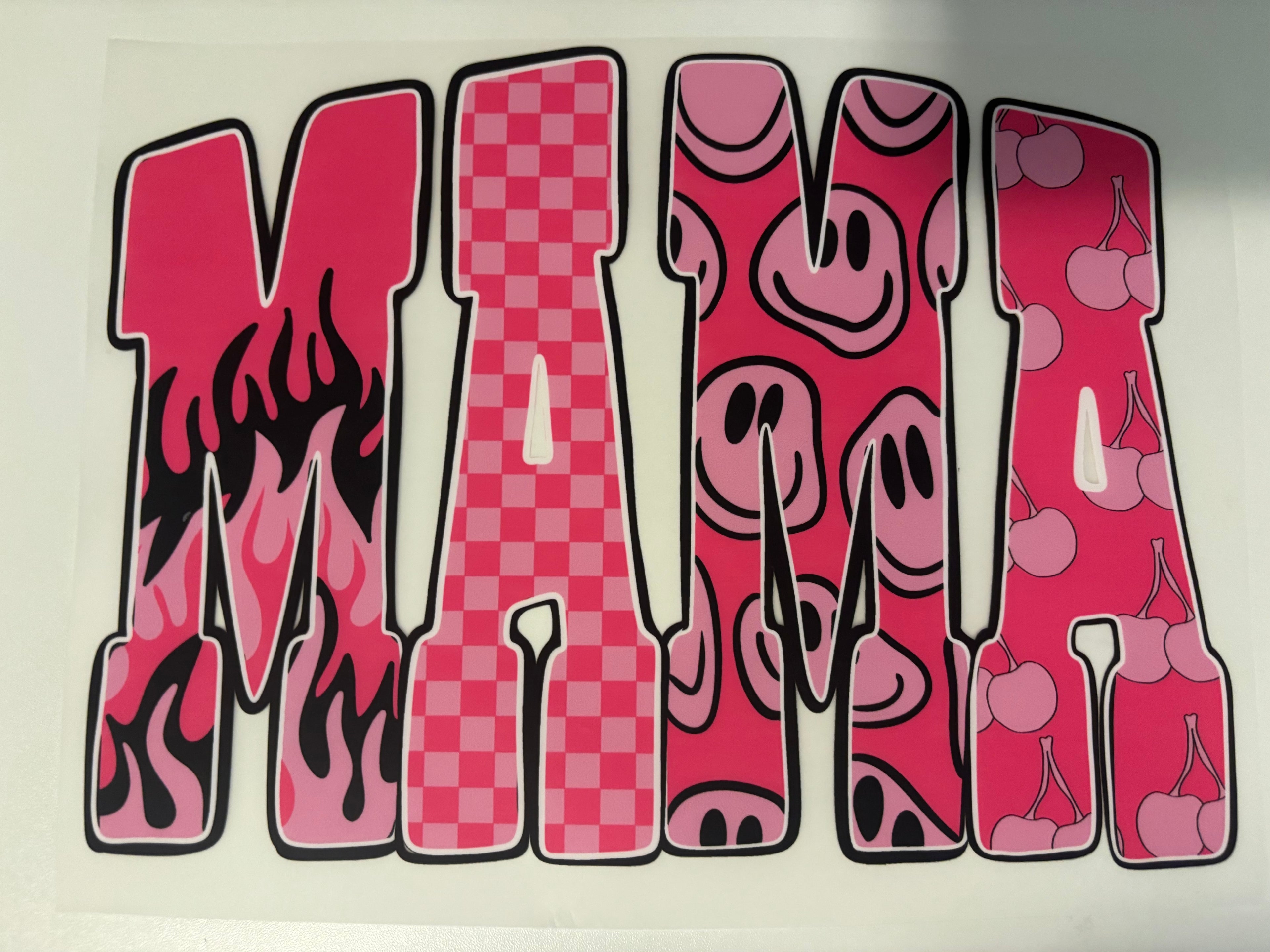 Pink flame Checkered mama tee design