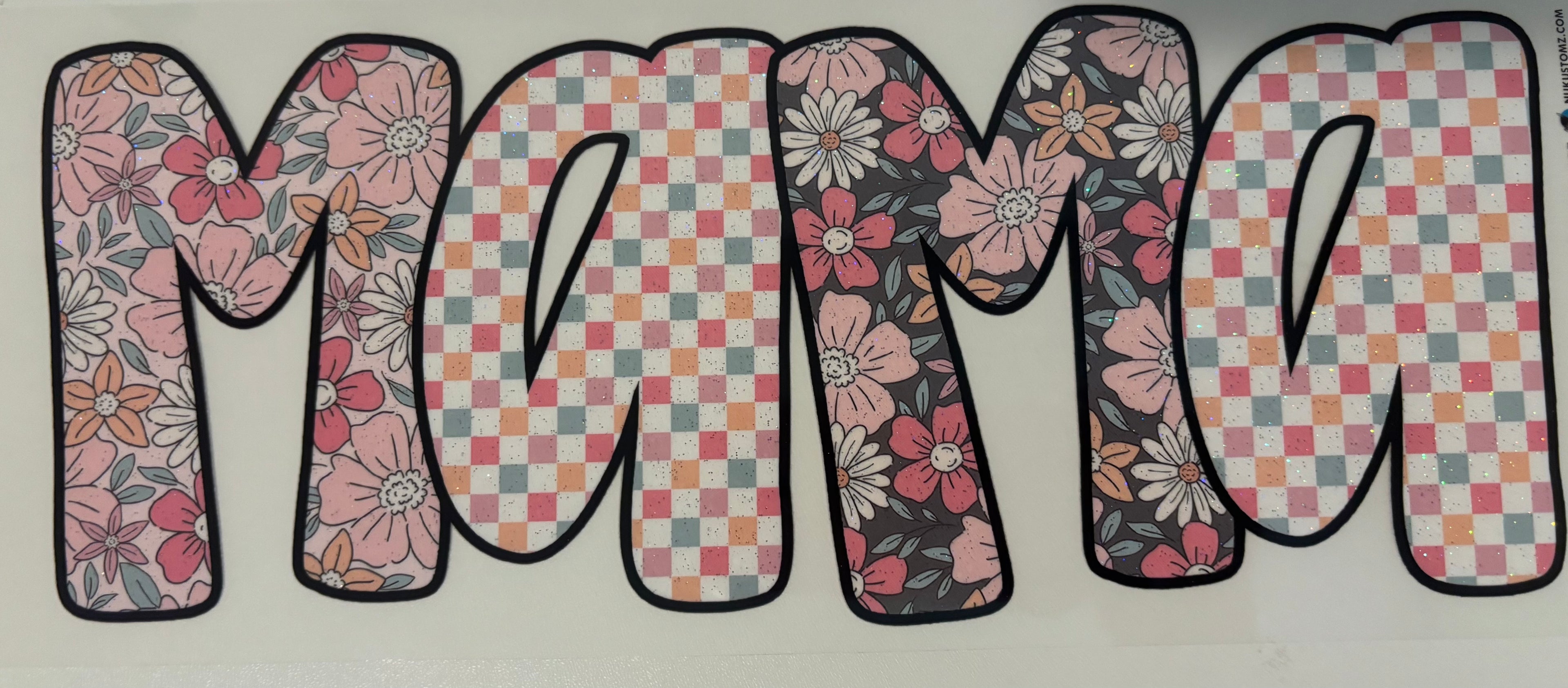 Glitter Floral Colorful Checkered Mama Tee Design