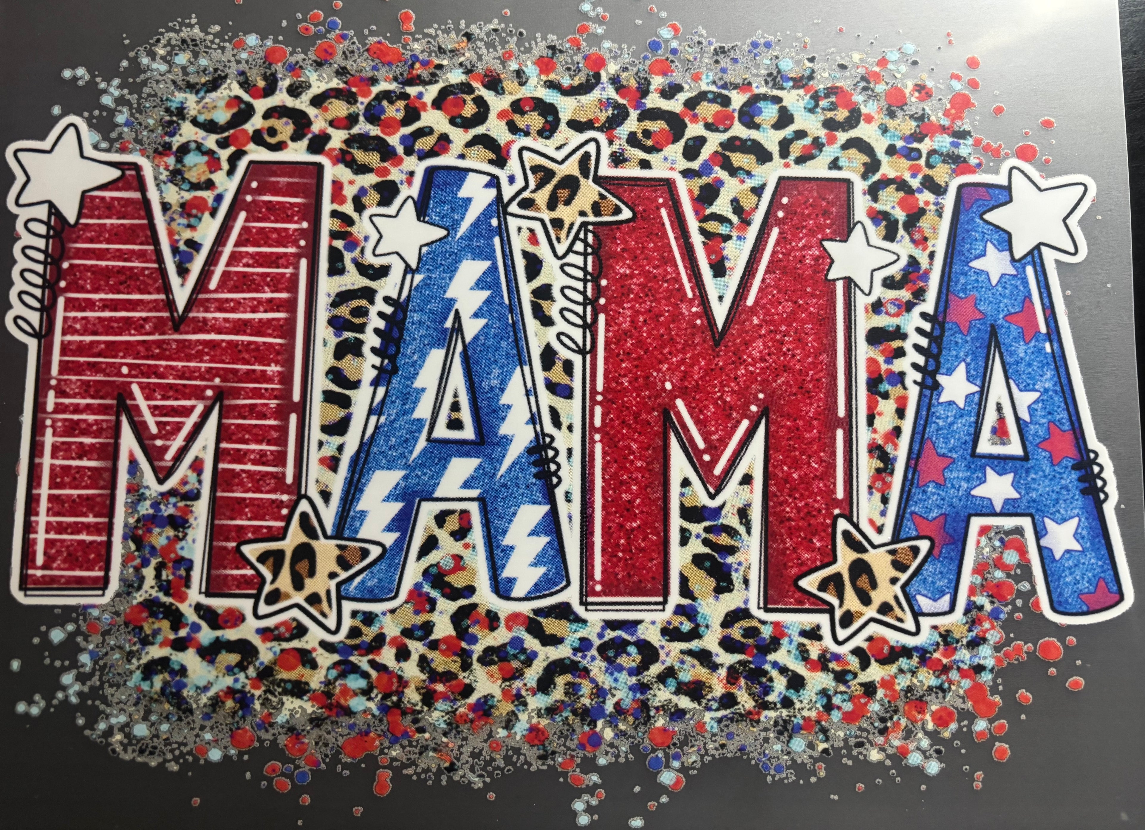 Mama red white blue cheetah print