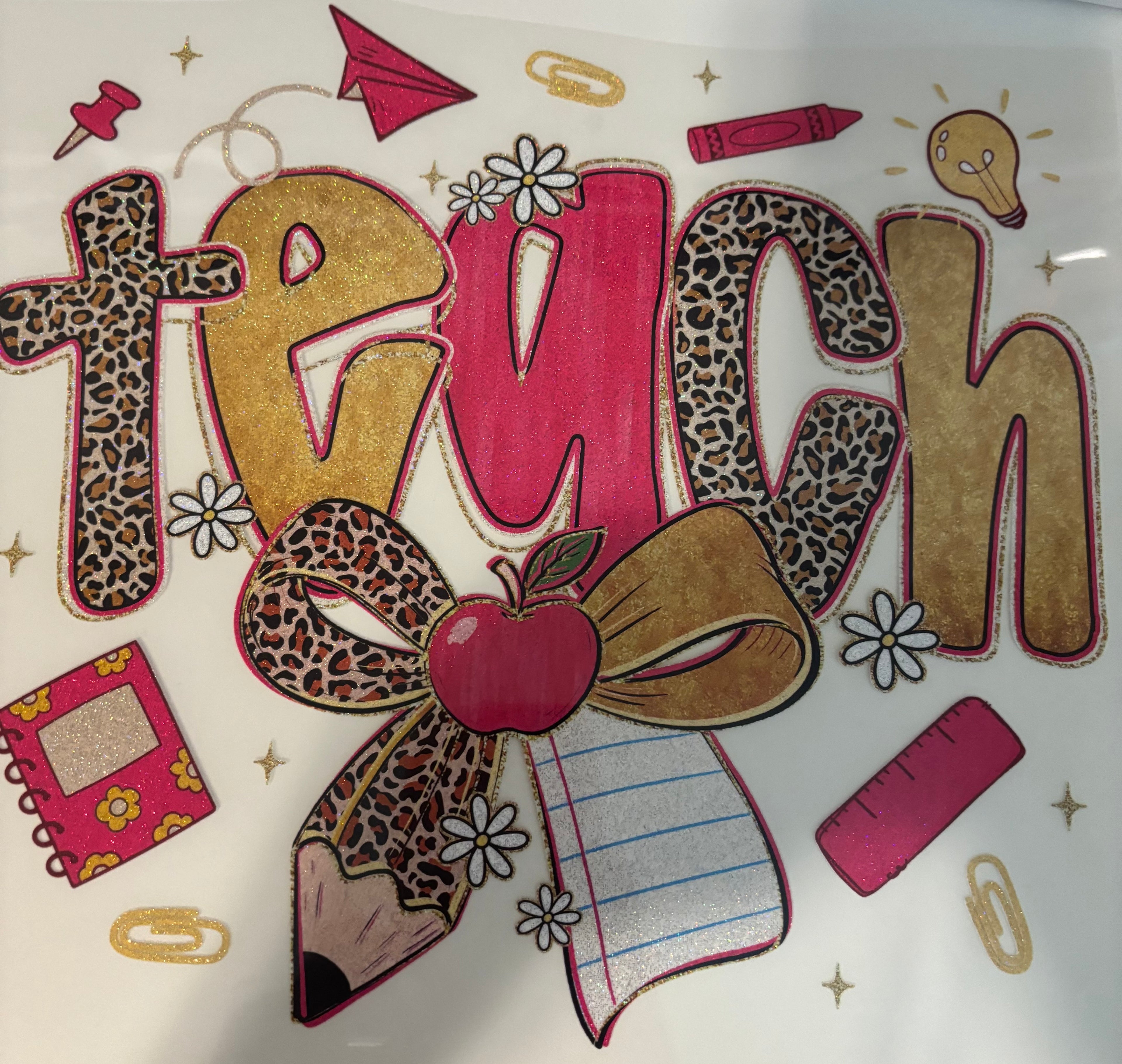 Glitter Leopard and pink Teach Tee Design