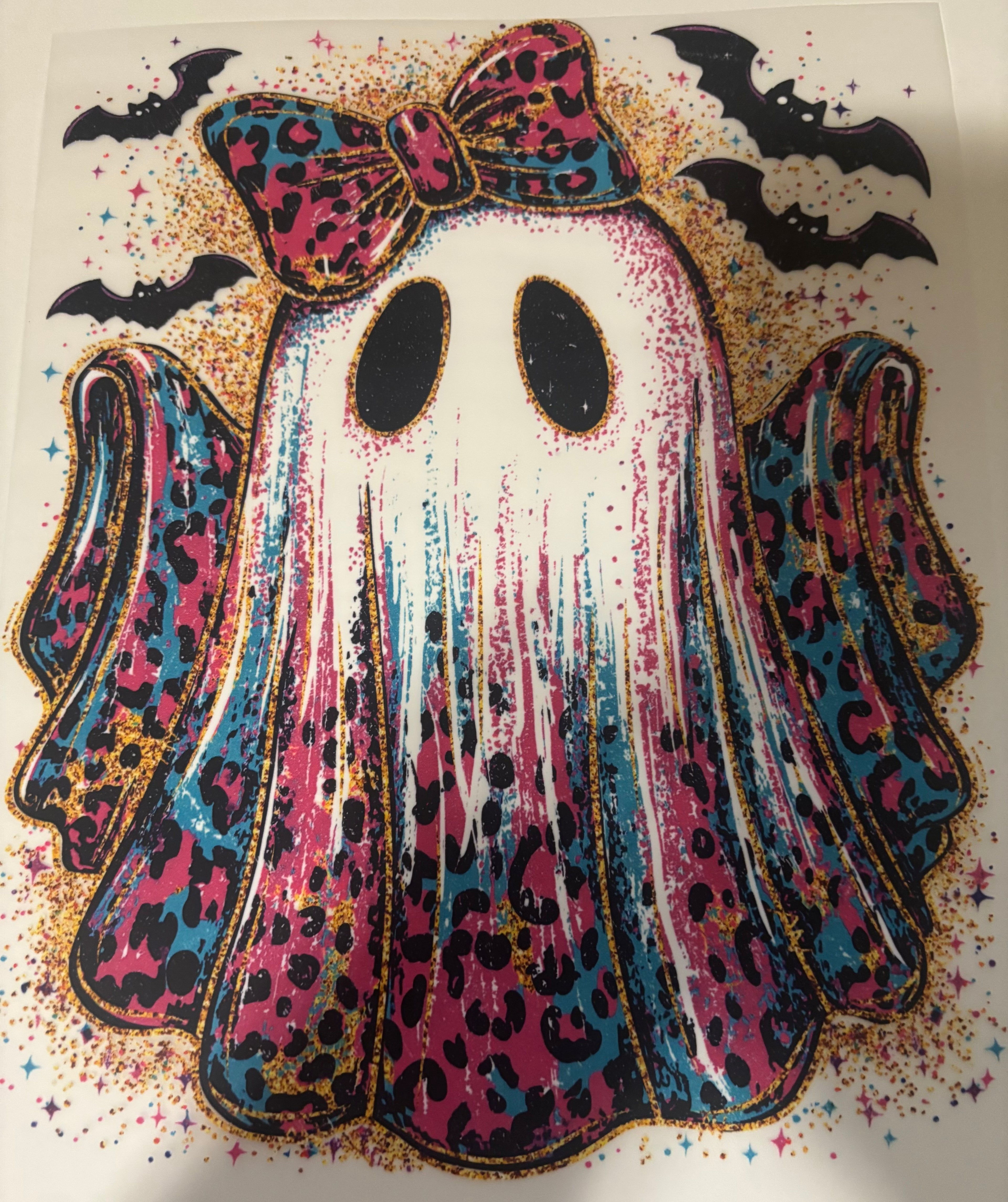 Colored leopard ghostie tee design