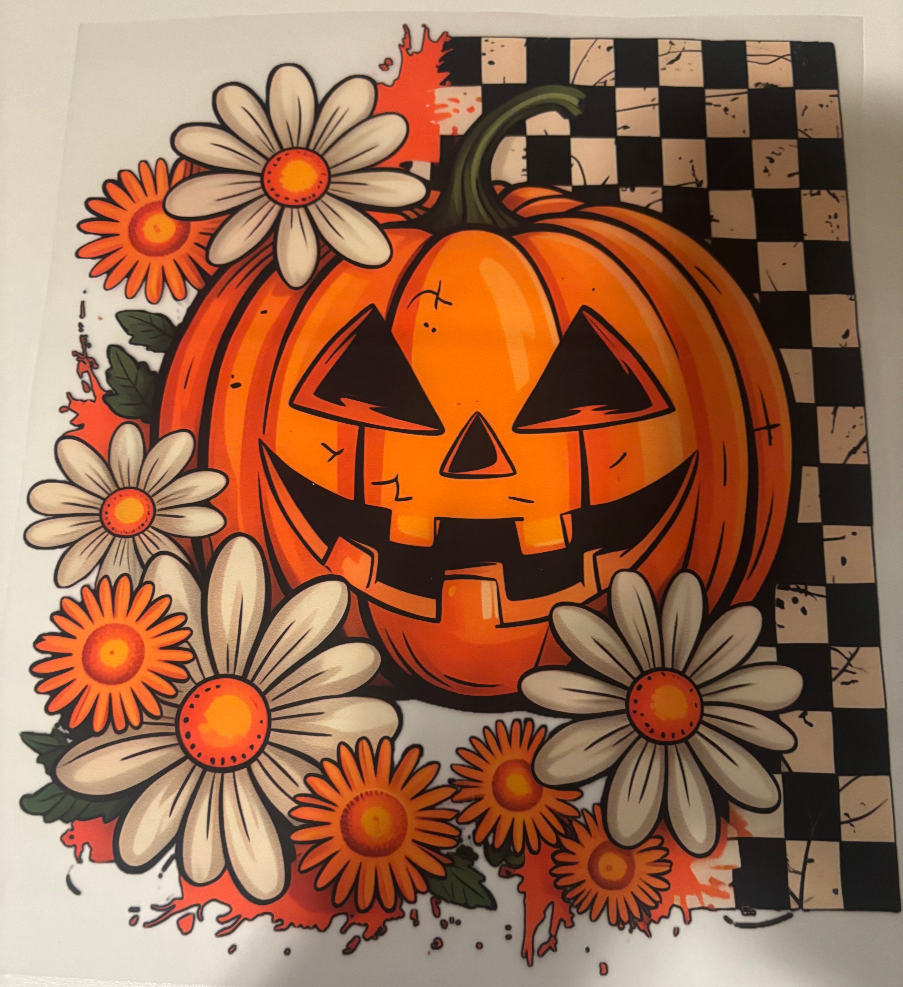 Floral pumpkin checkered tee design