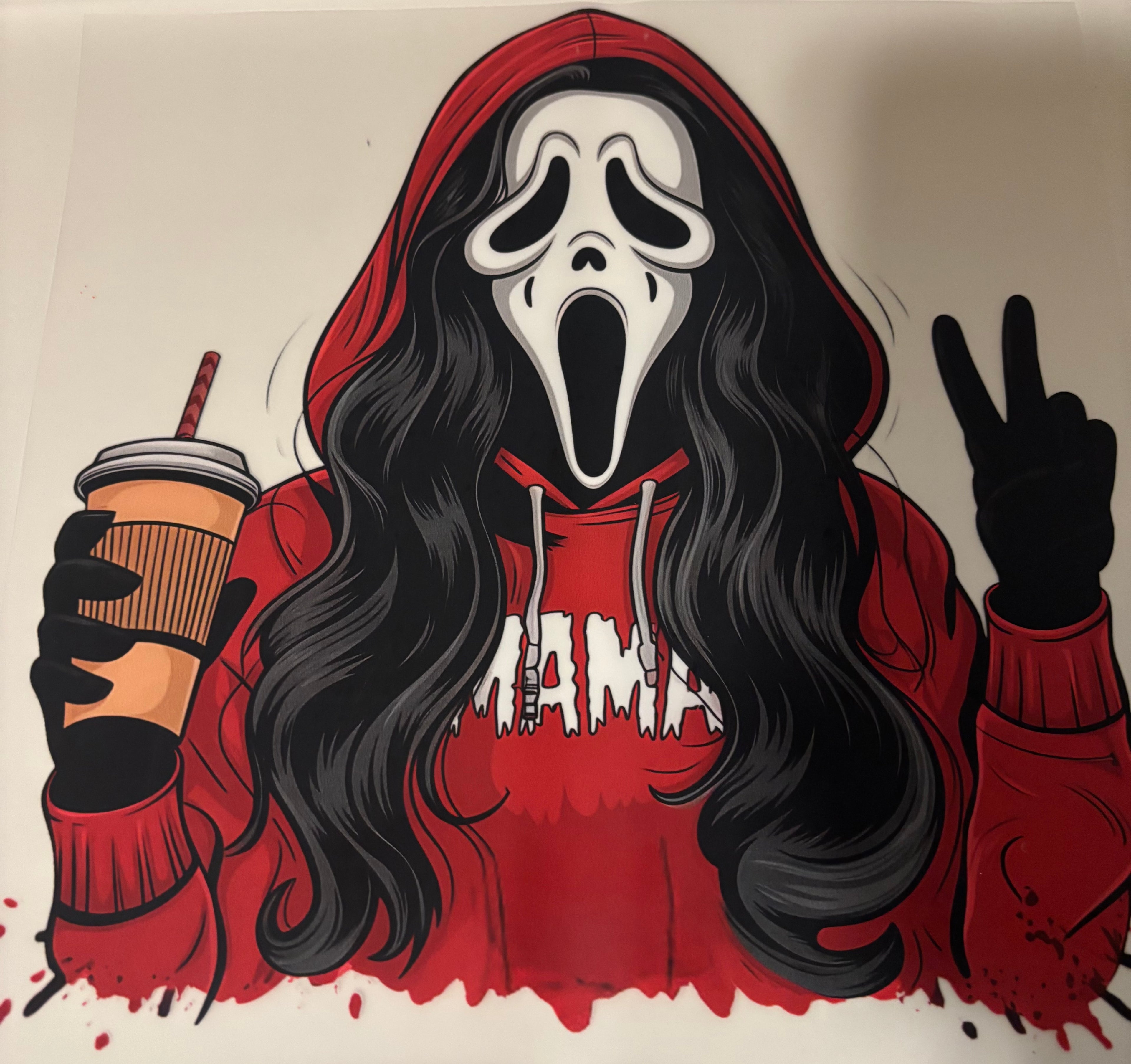 Mama ghost face with coffee