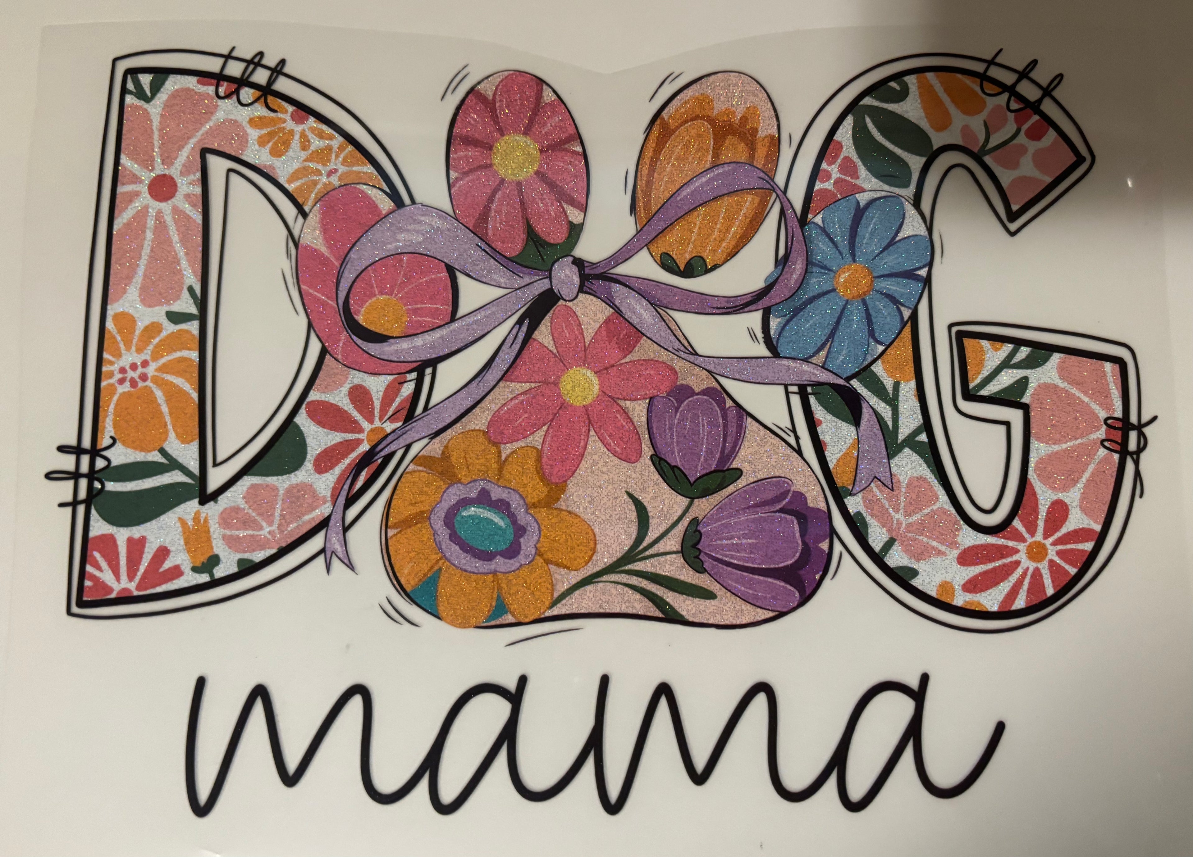 Glitter Purple Bow Floral Dog Mama Tee Design