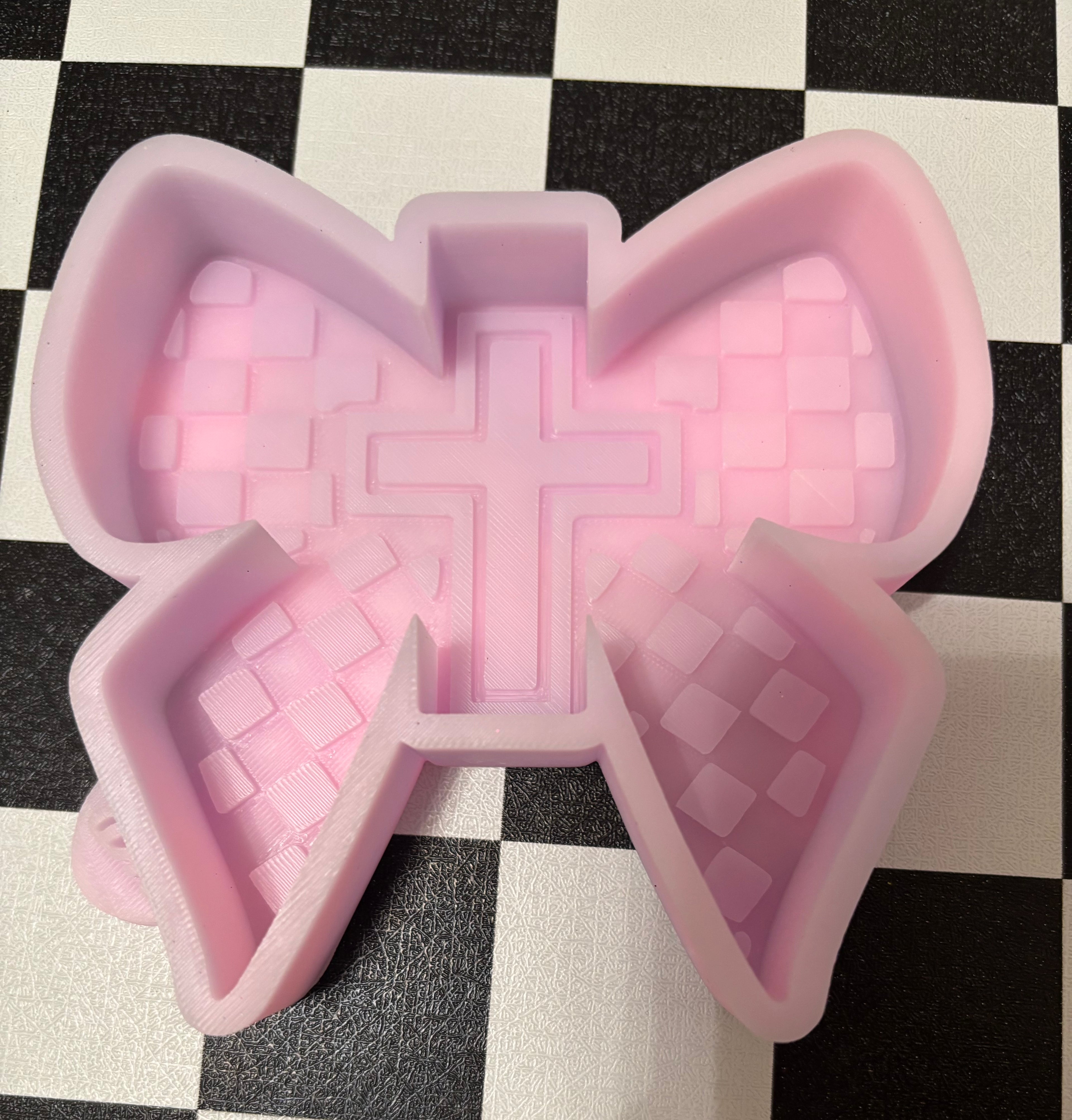 Custom Checkered Bow with Cross Freshie Mold