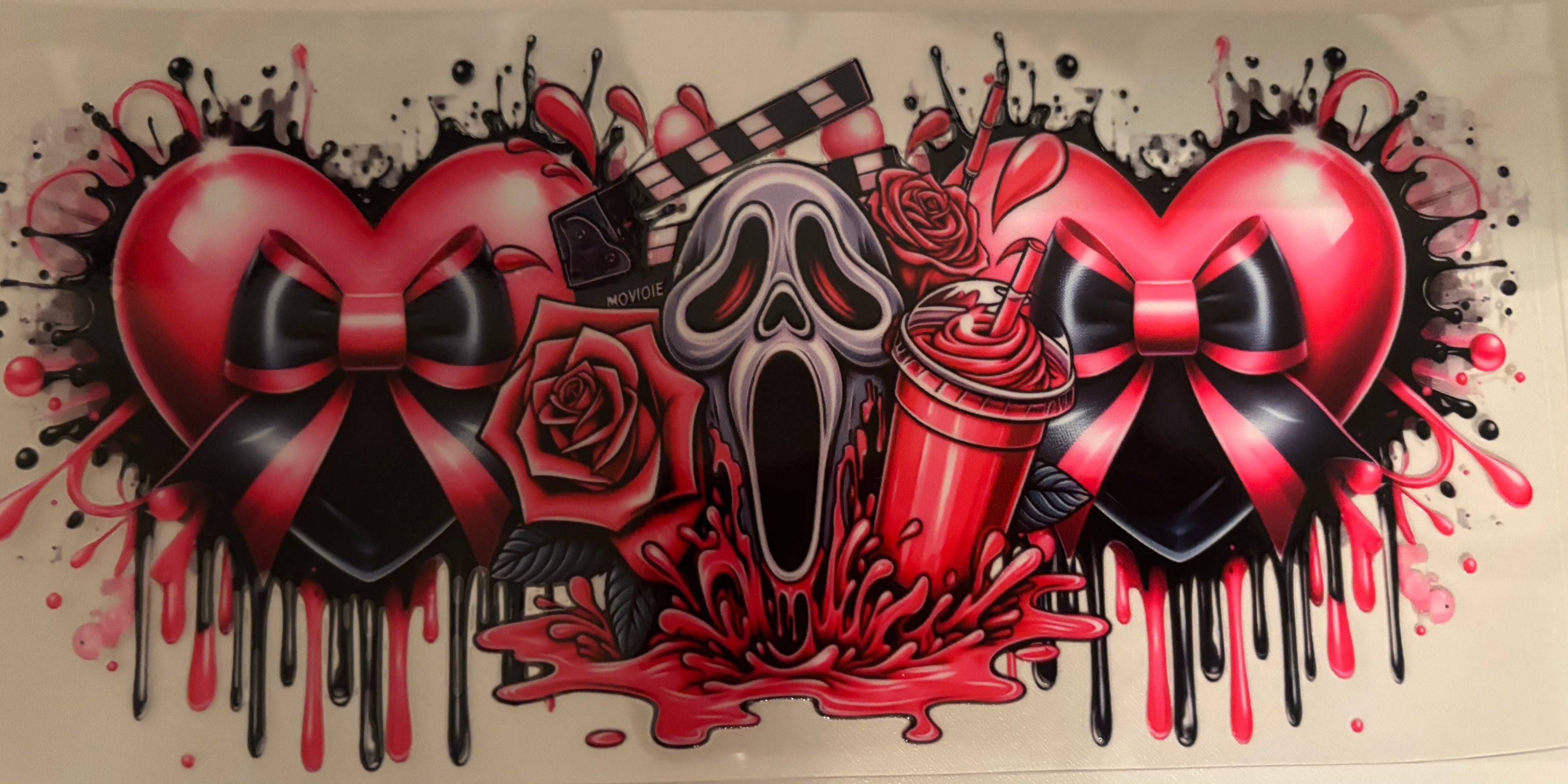 Pink & Black Ghost Face 16oz Cup Wrap