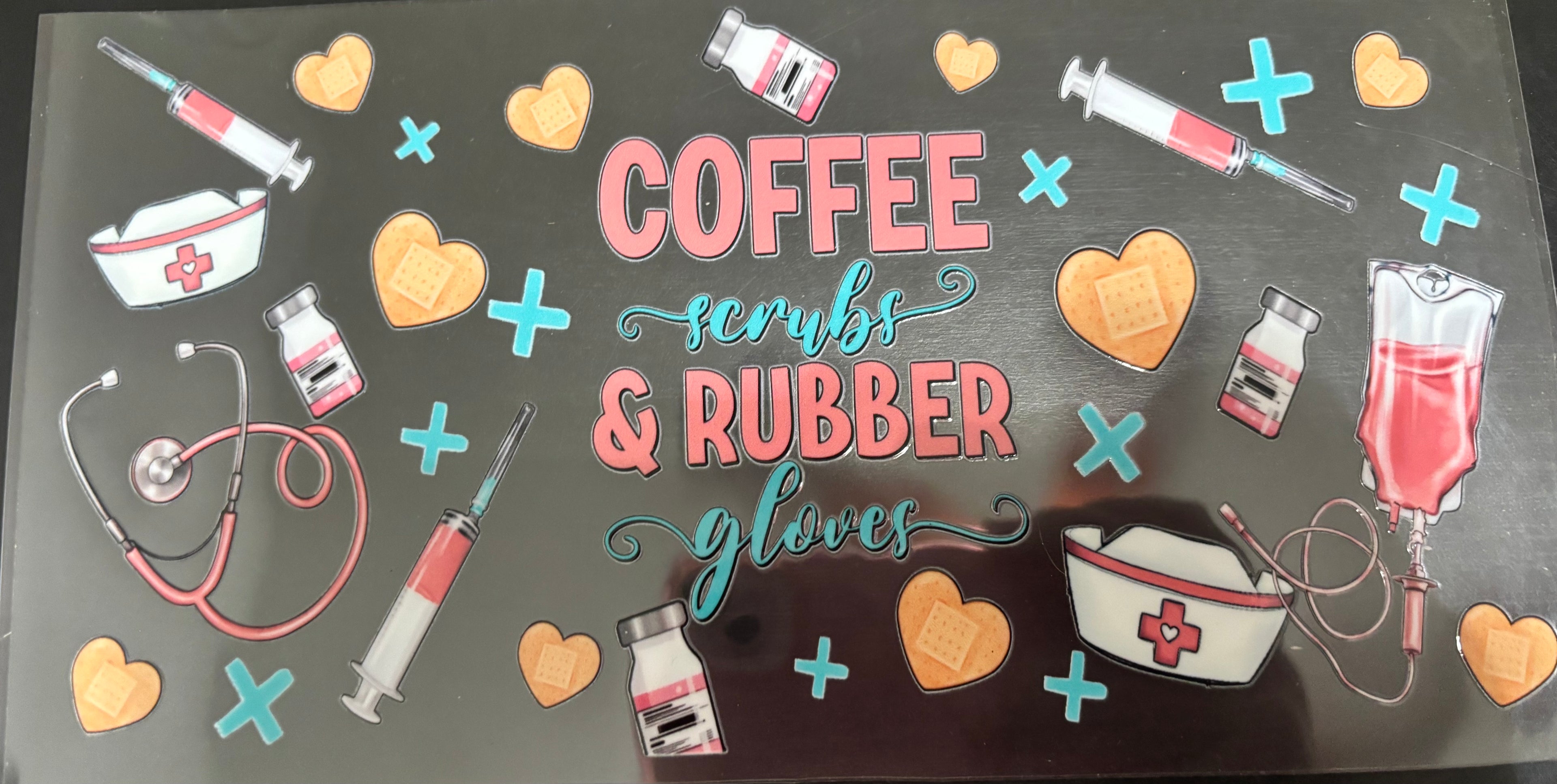 16 oz coffee scrubs & rubber gloves
