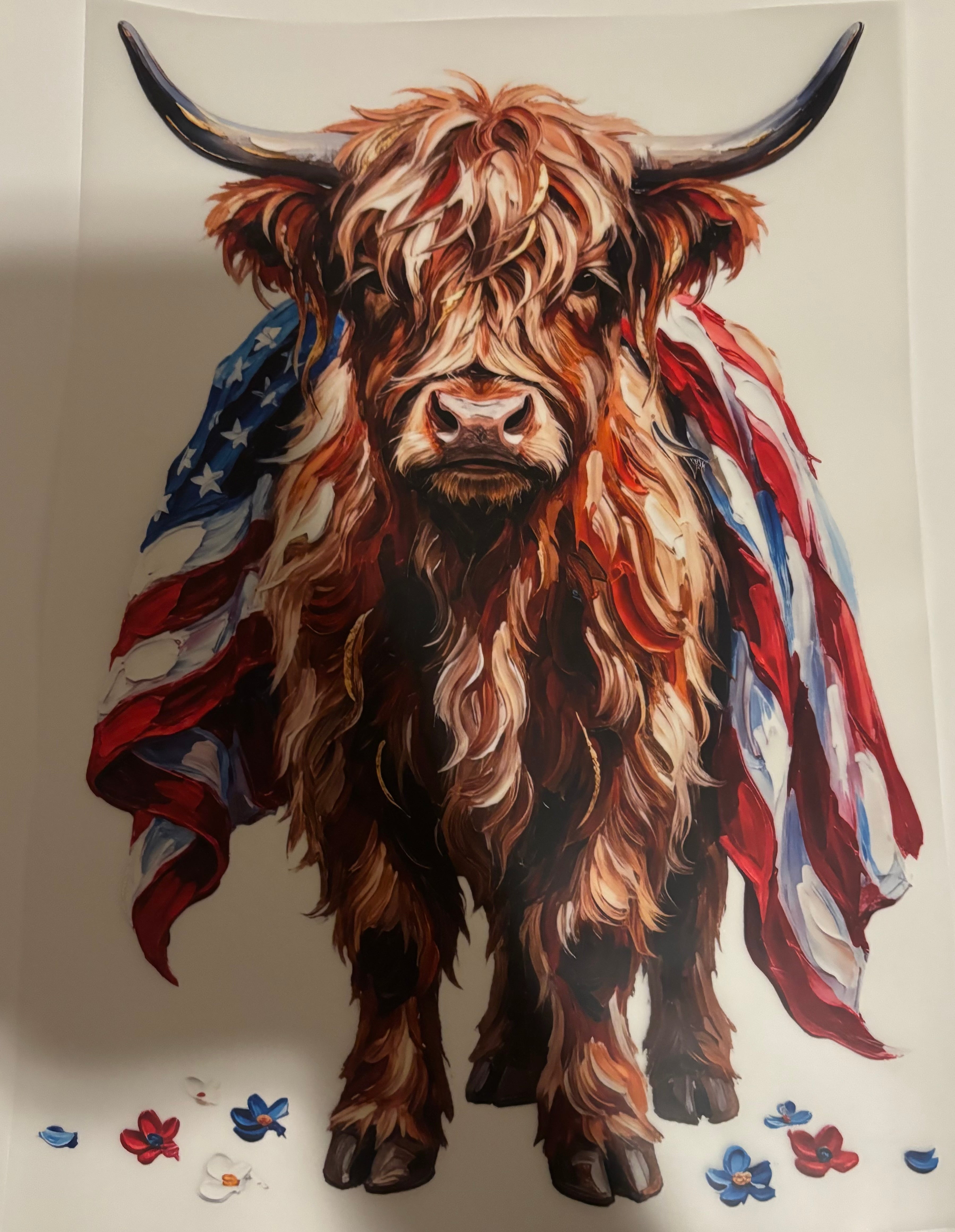 American flag highland cow tee design