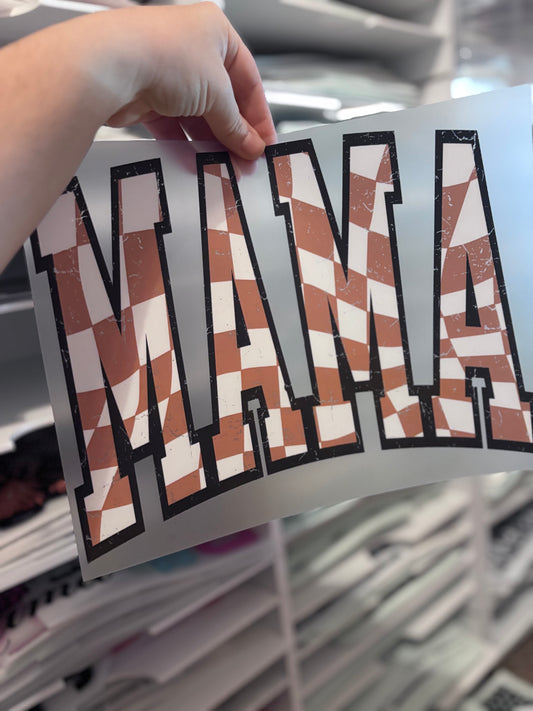 Black outline Mama Tan Checkered
