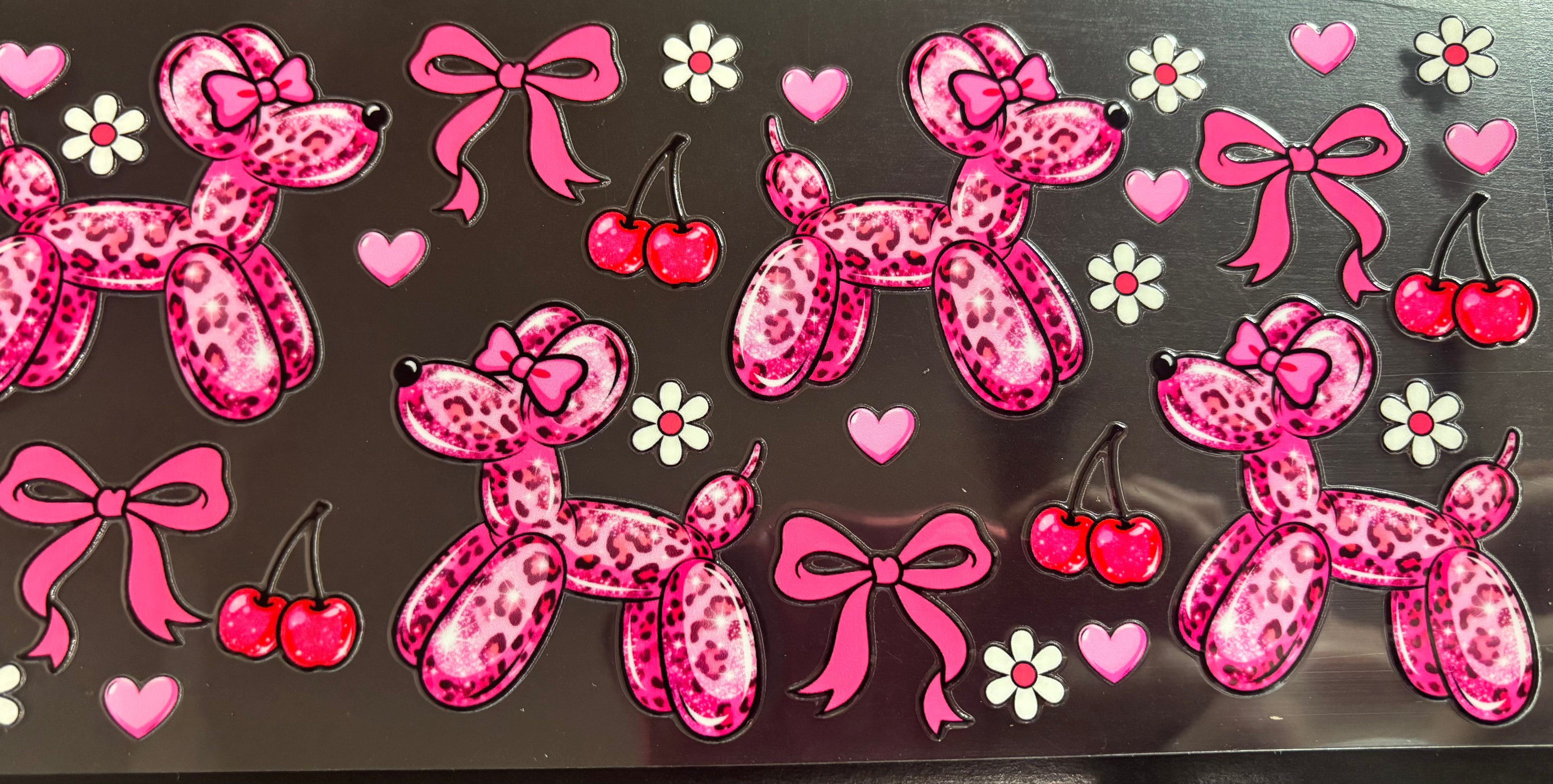 16 Oz Pink Cheetah Balloon Dog Cup Wrap