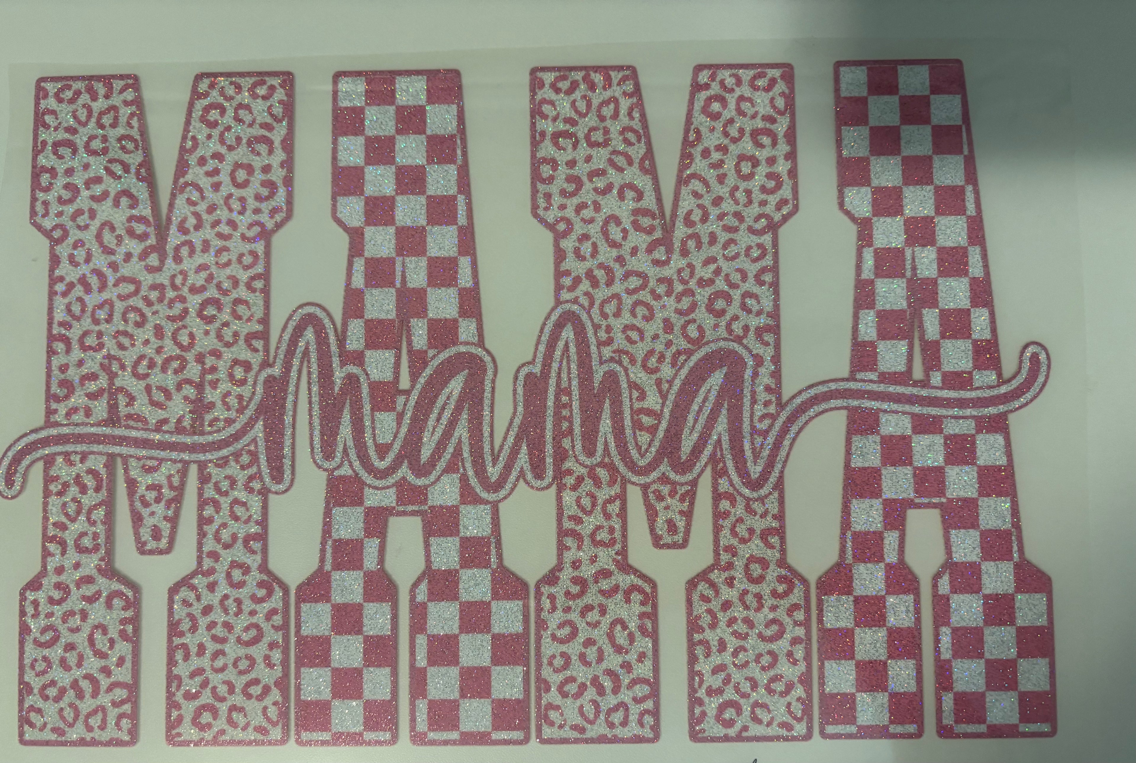 Glitter pink and white checkered mama tee design
