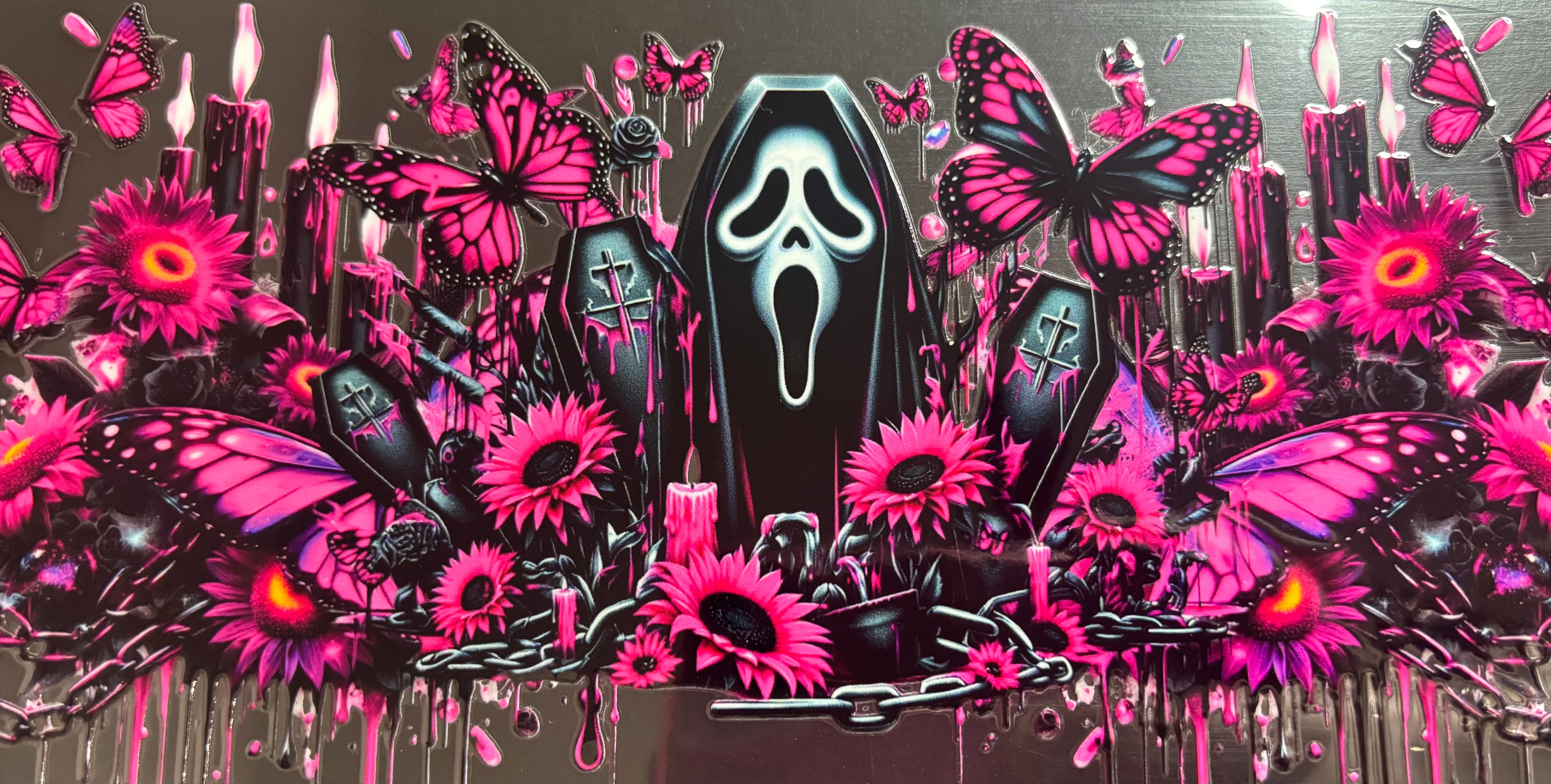 16 Oz Pink Butterfly Ghost Face Cup Wrap