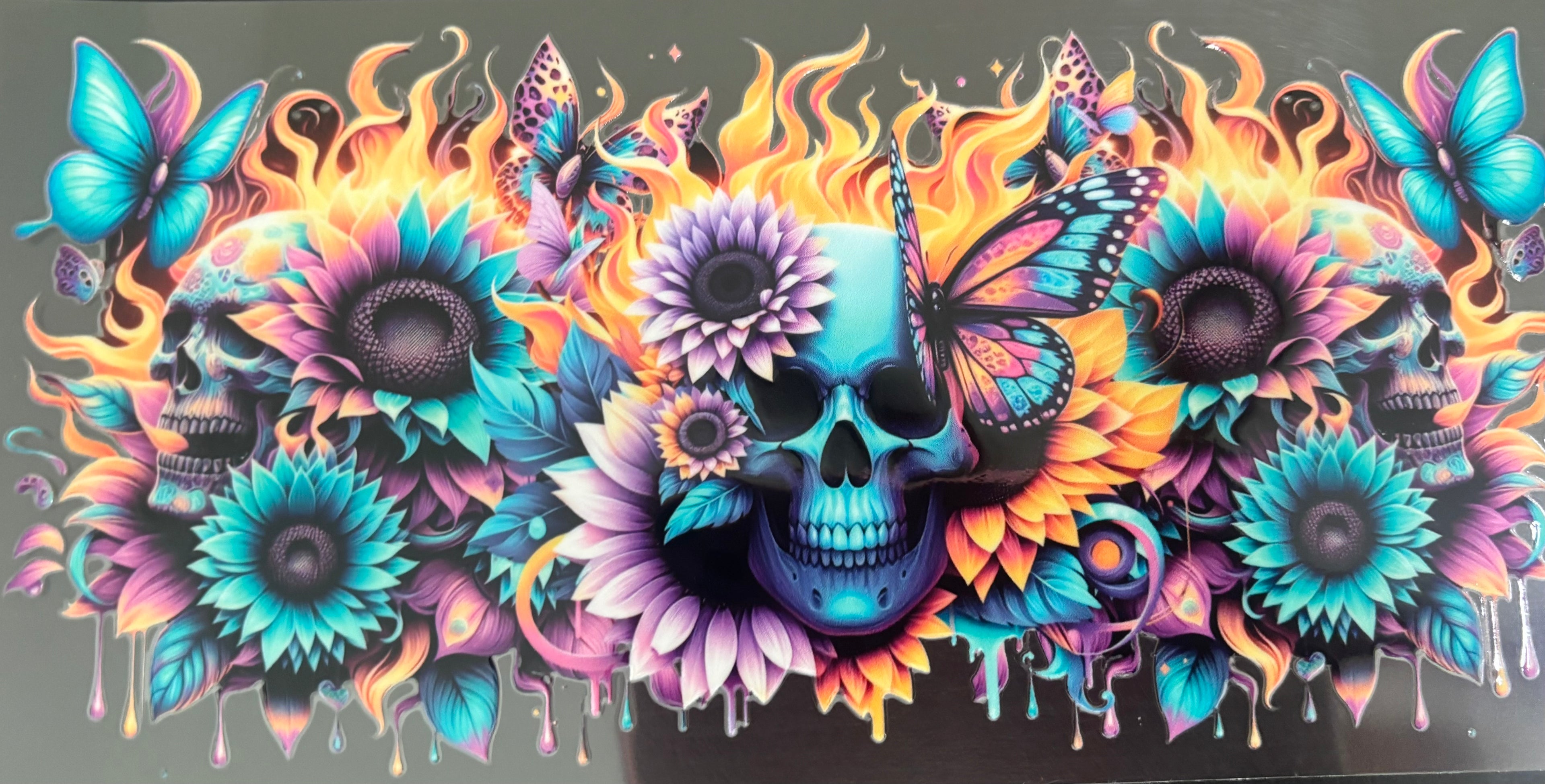 16 oz Purple and yellow skull butterfly