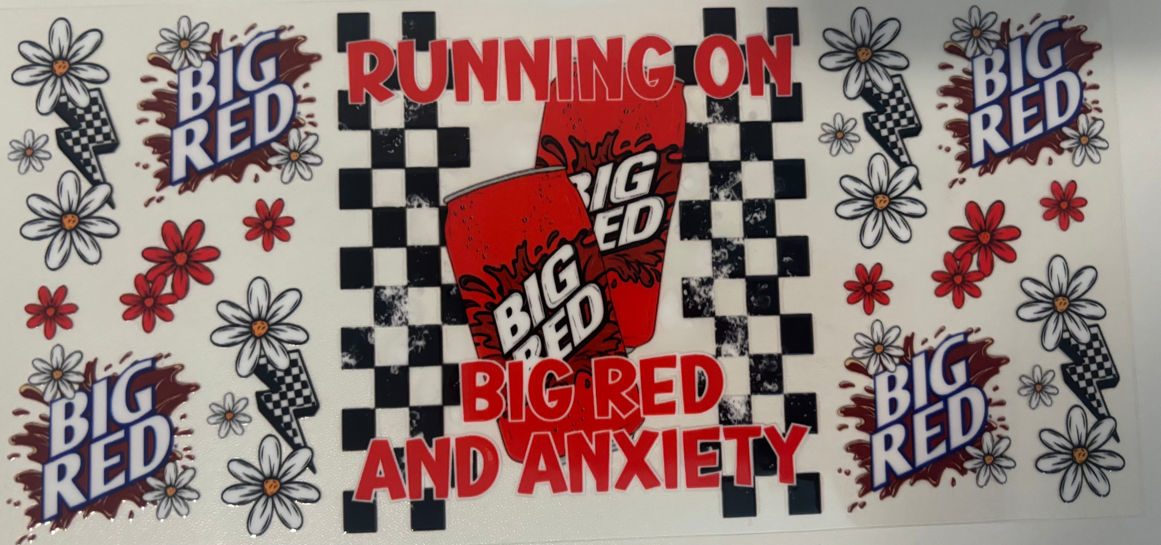 16 oz Running on Big Red And Anxiety cup wrap