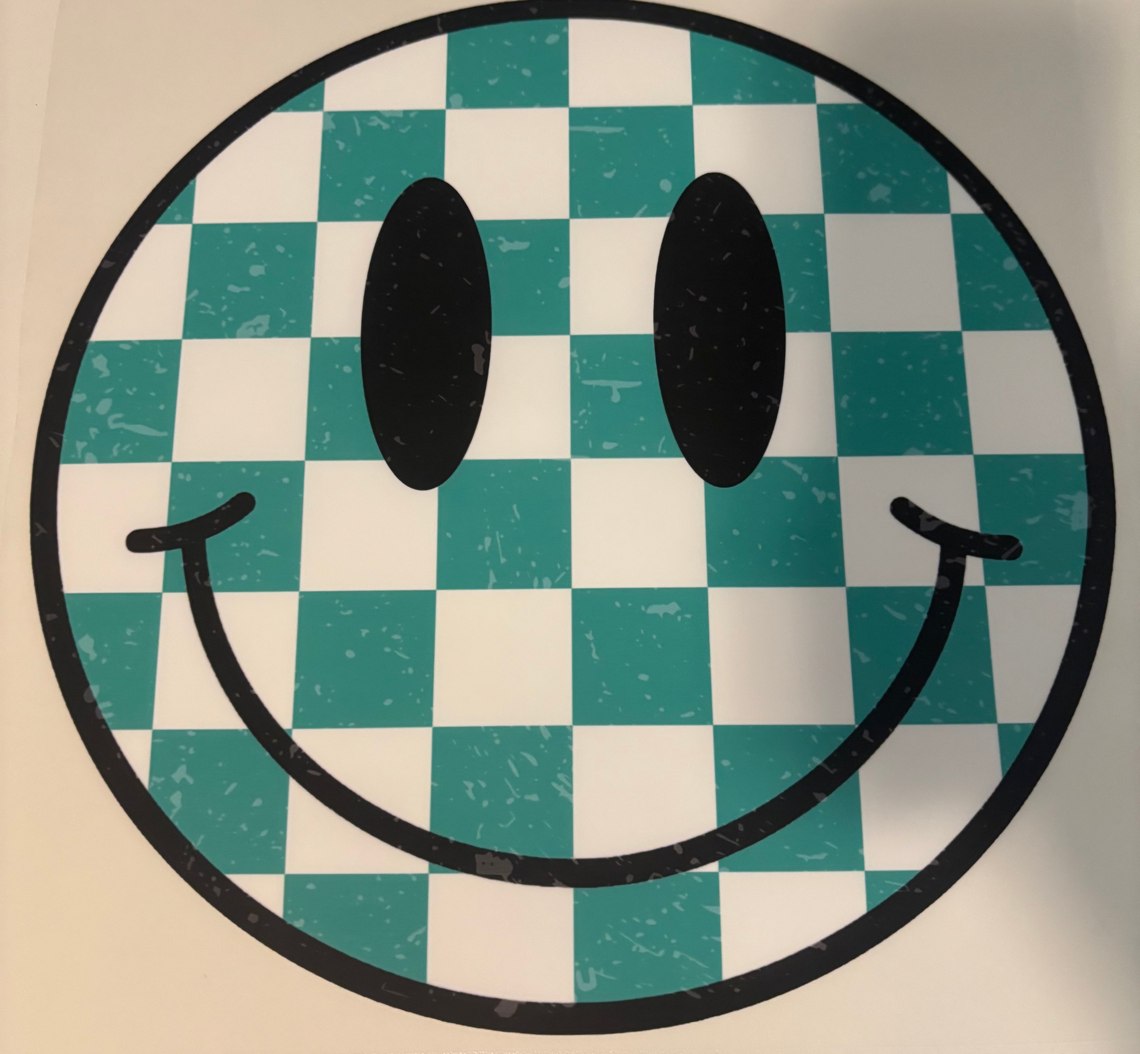 Teal Checkered Smiley Face Teee Design