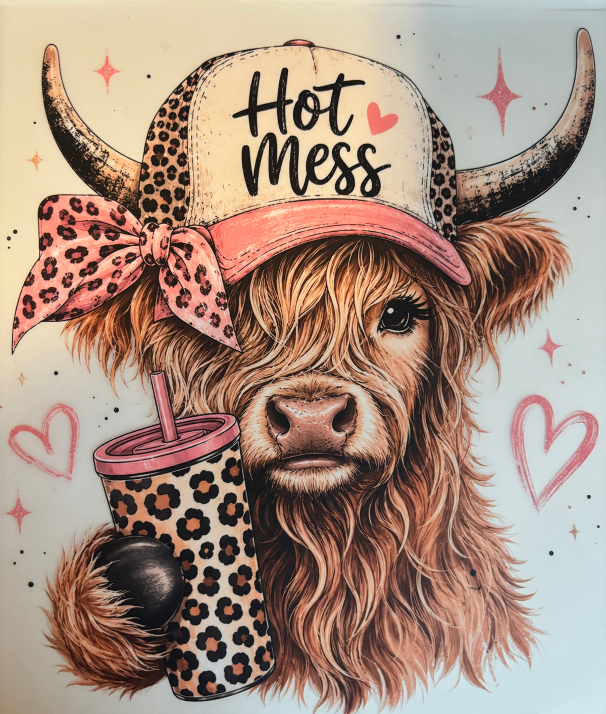 Leopard Hot Mess Highland Cow Tee Design