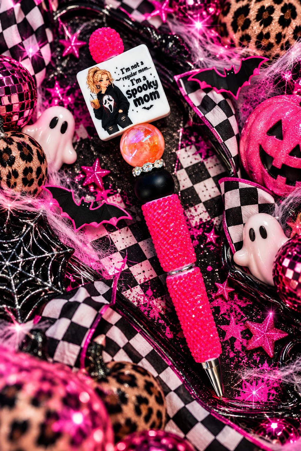Pink neon spooky mama pen