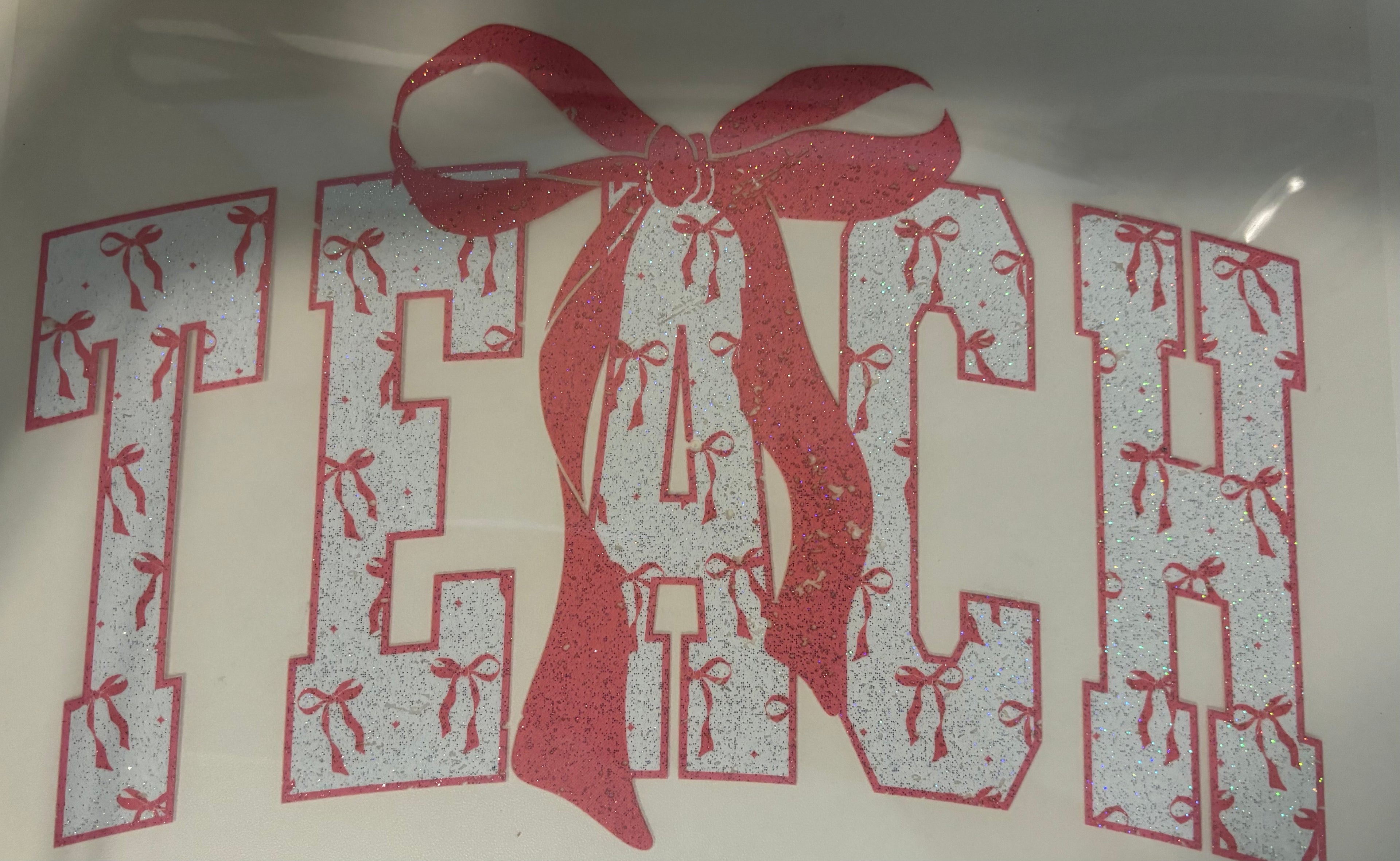 Glitter Pink and White Floral Teach Tee Design