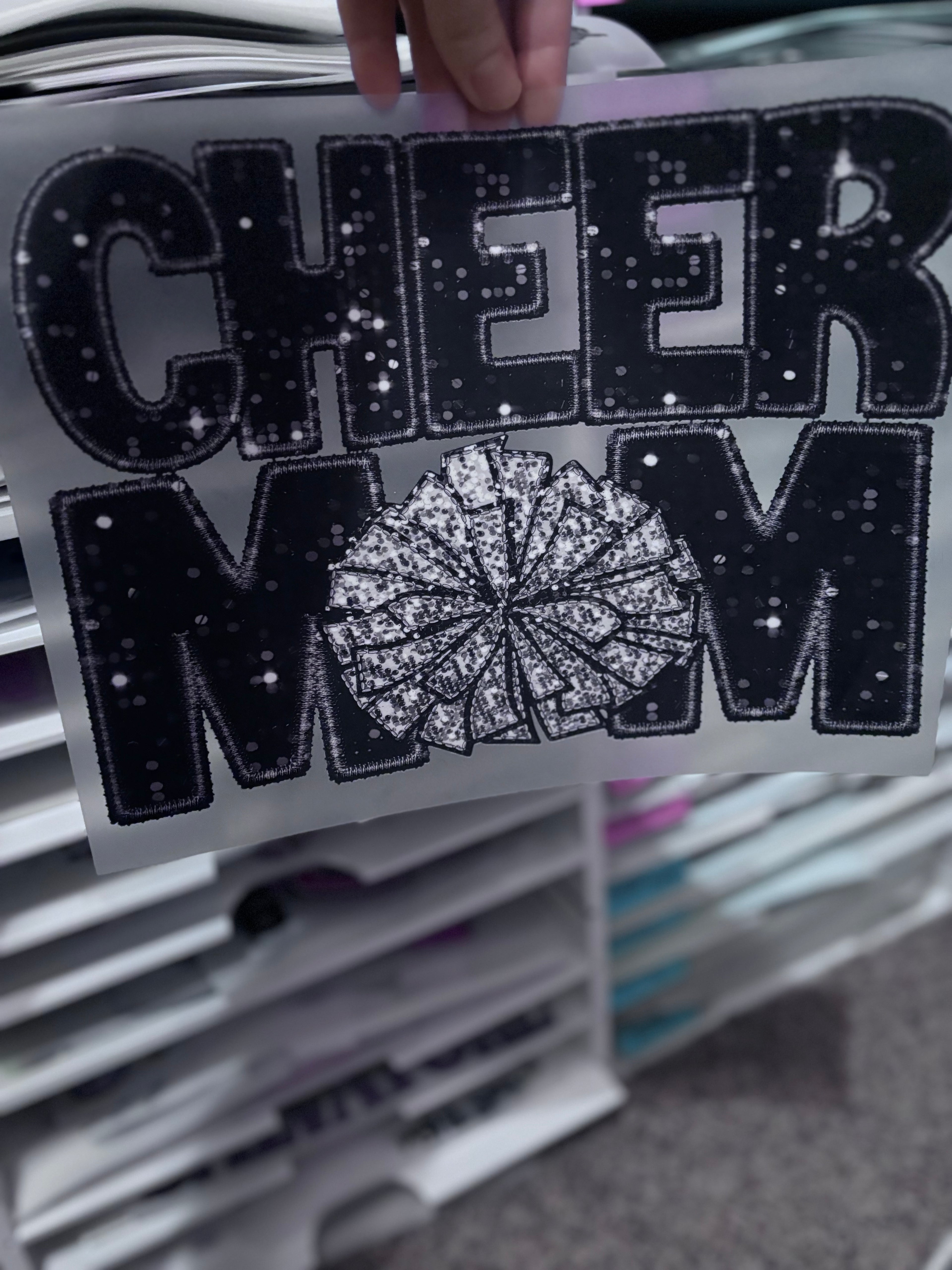 Cheer Mom faux embroidery sequence