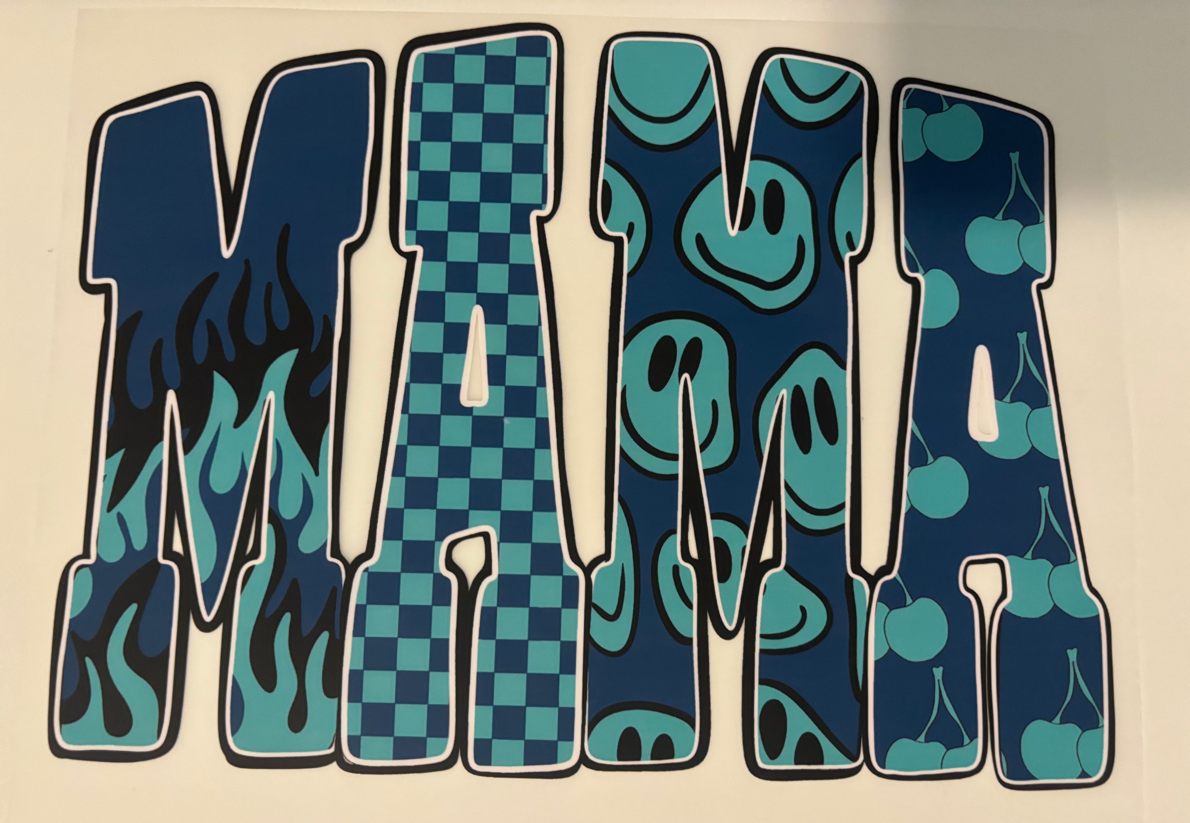 Blue Flame Checkered Mama Tee Design