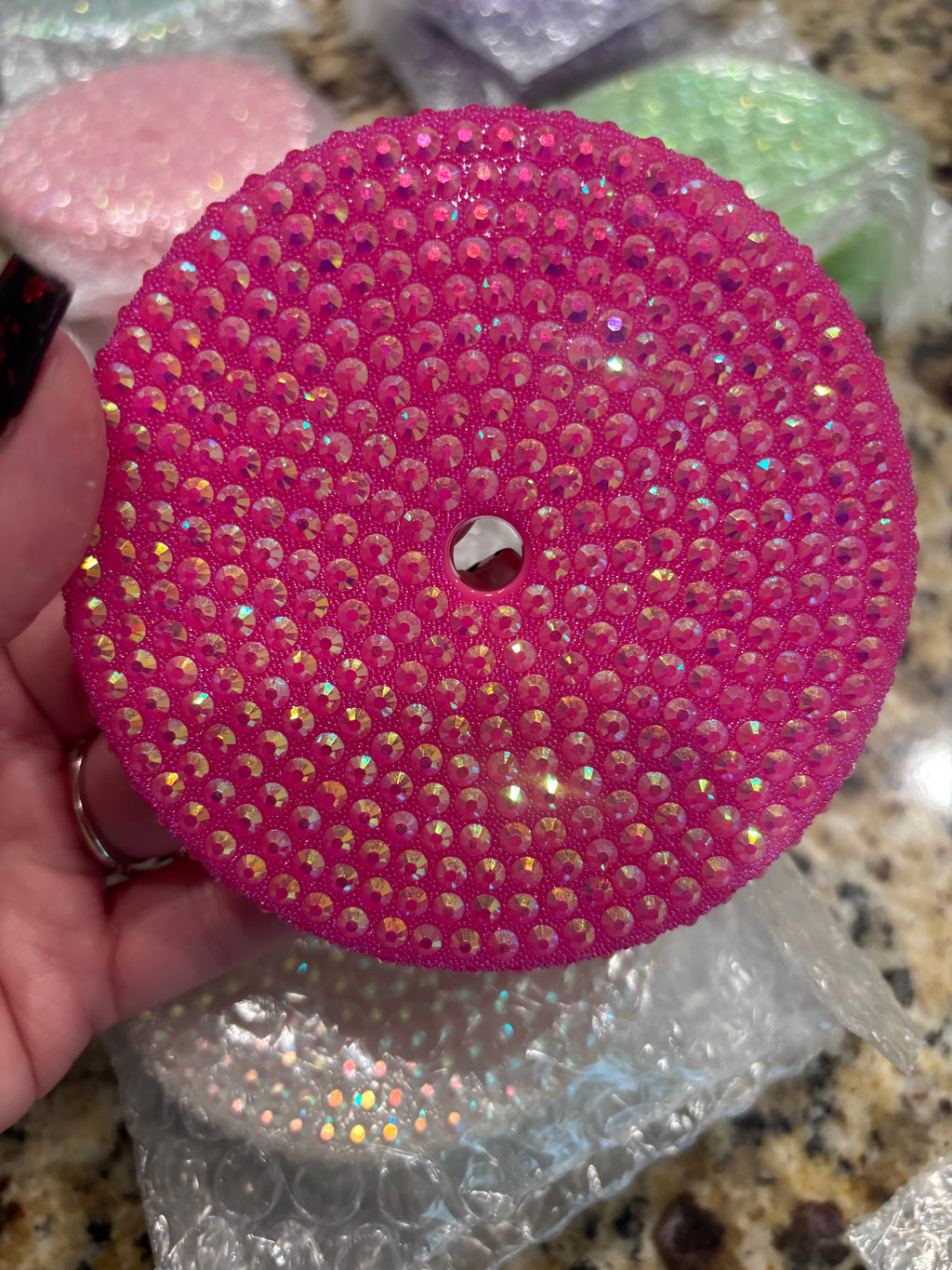 24 oz hot pink bling lid