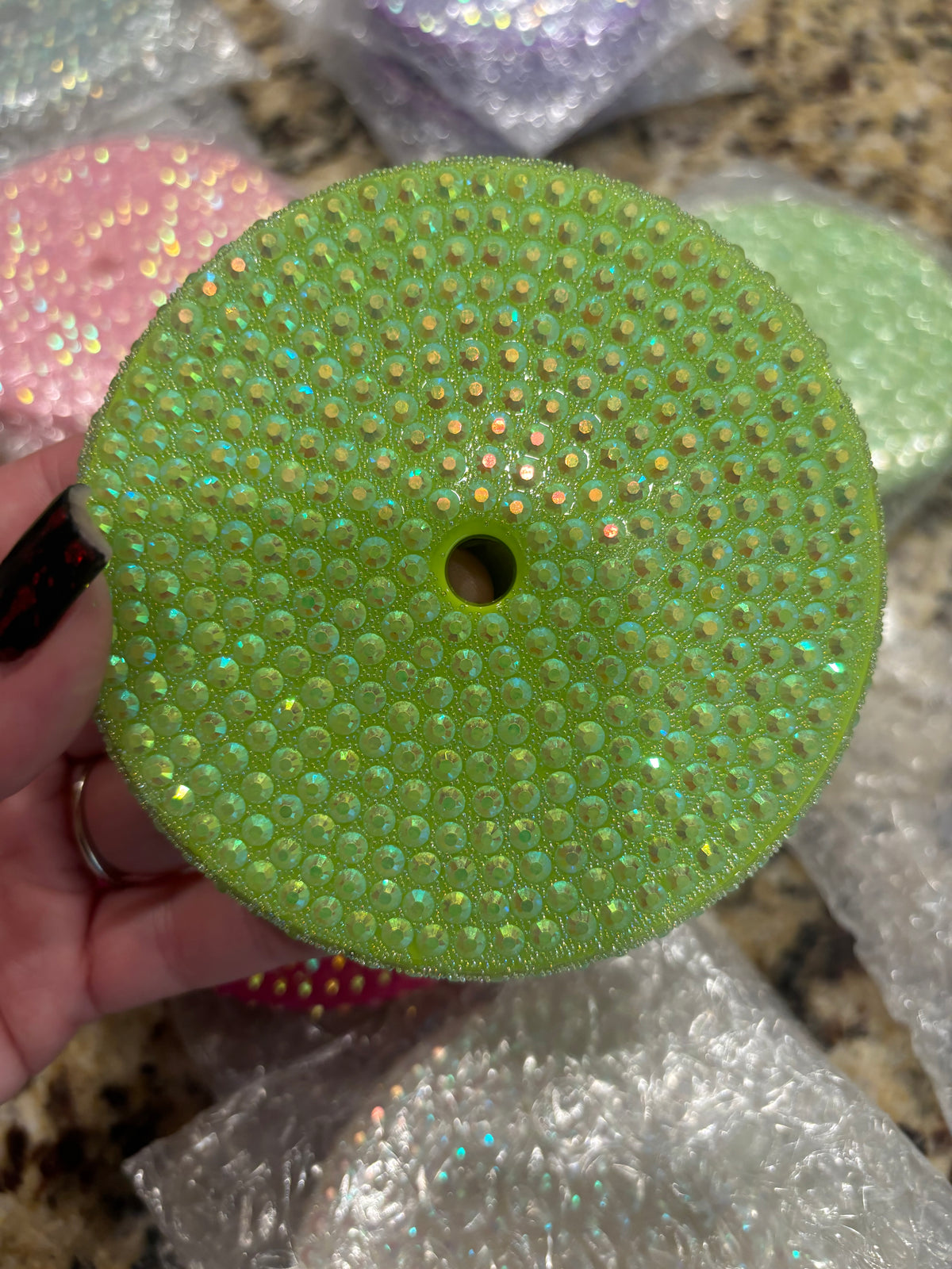 24 oz green bling lid
