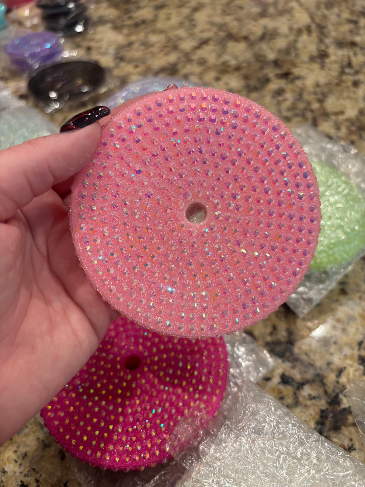 24 oz light pink bling lid