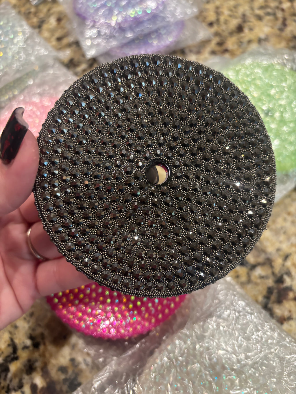 24 oz black bling lid
