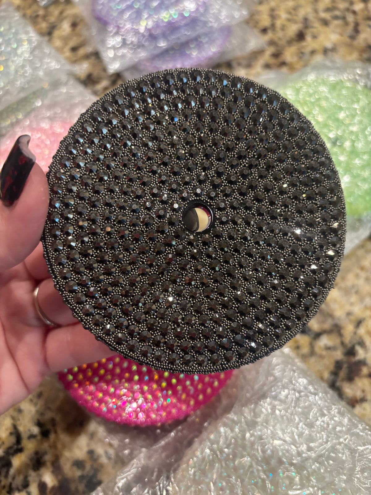 24 oz black bling lid
