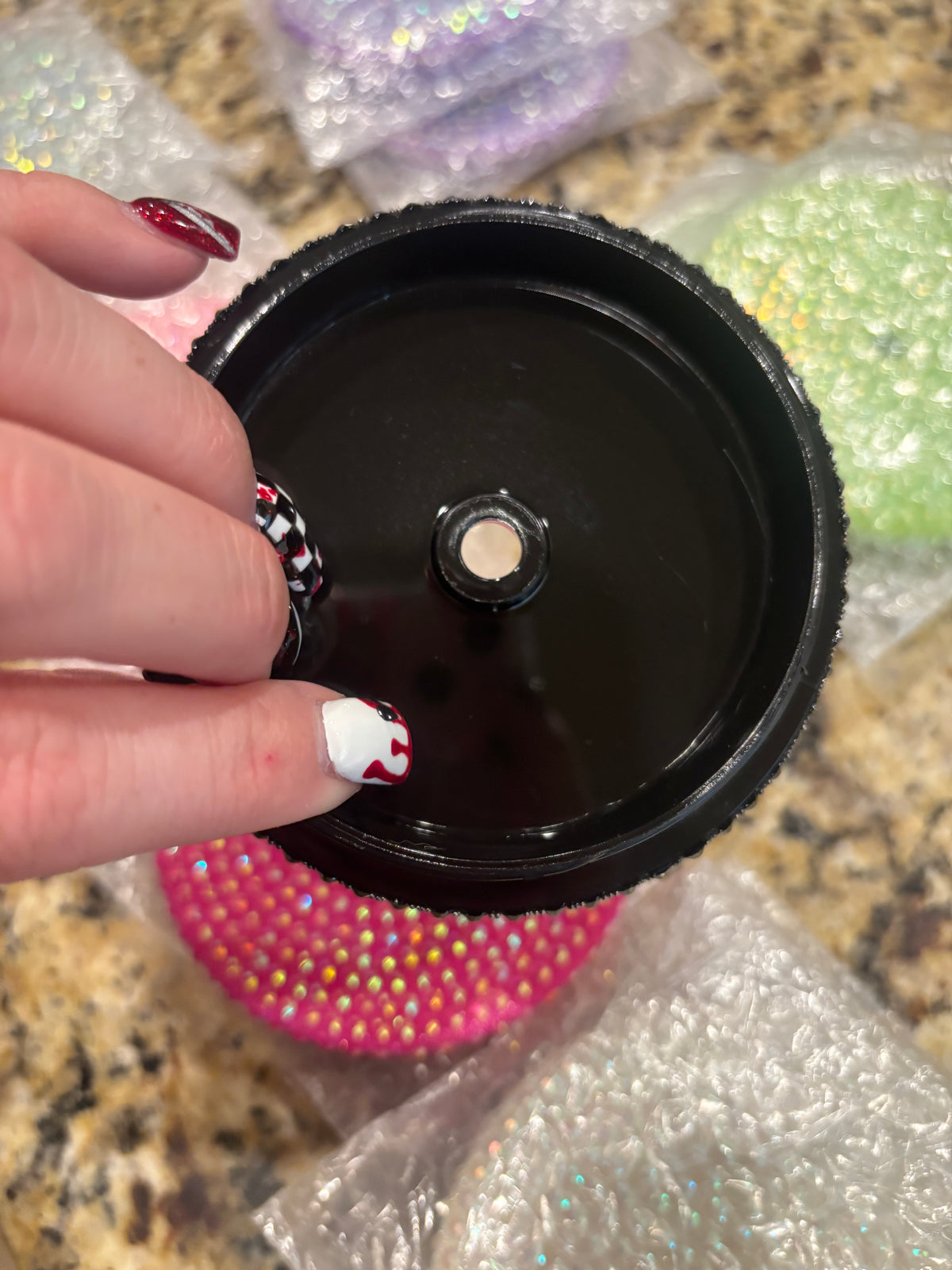 24 oz black bling lid
